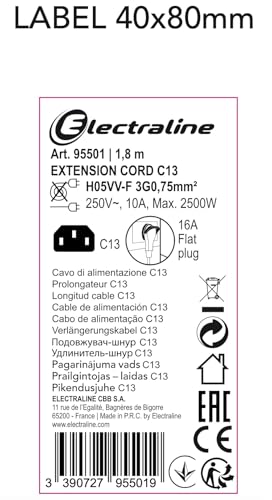 Thumbnail 2 de Câble d'alimentation Electraline 95501 230V ⚡