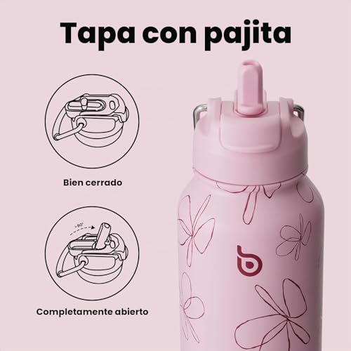 Detalle de BOTTLE BOTTLE Botella isotérmica con pastillero 900 ml — rosa, tapa doble y asa