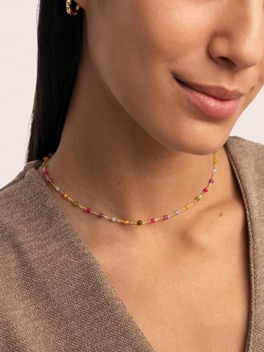 Detalle 2 de SINGULARU Stella Color: Collar Stella Color de Acero Inoxidable con baño en oro 18 Kt y piedras naturales