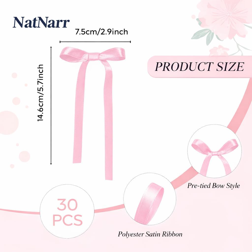 Detalle de 30-Pack Pink Bow Cake Toppers with Ribbons for Coquette-Themed Cakes & Cupcakes