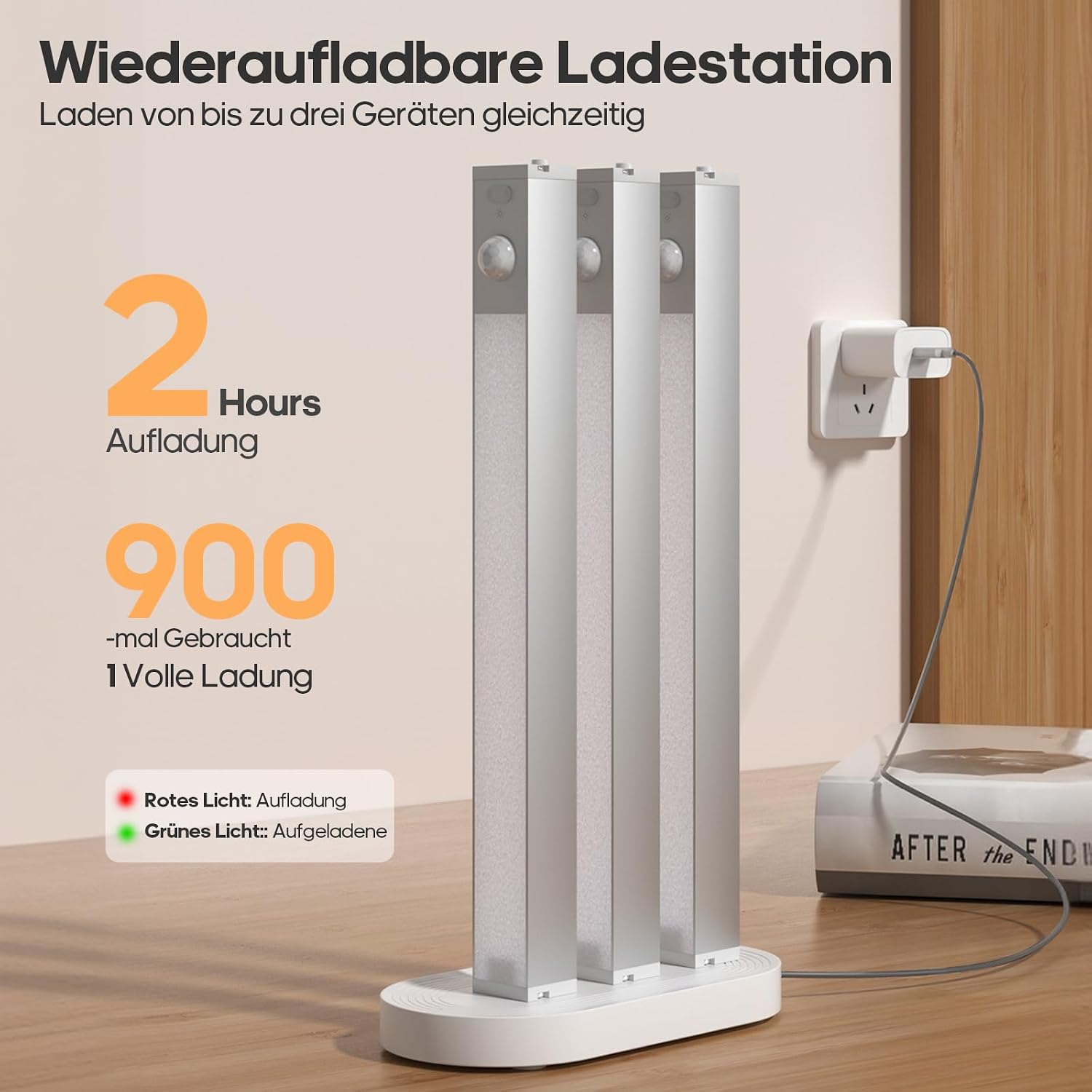 Detalle de Goodea Schranklicht mit Bewegungsmelder, 6er-Set (aluminiumfarben, dimmbar, 3000K, USB-C-Lade-Dock)
