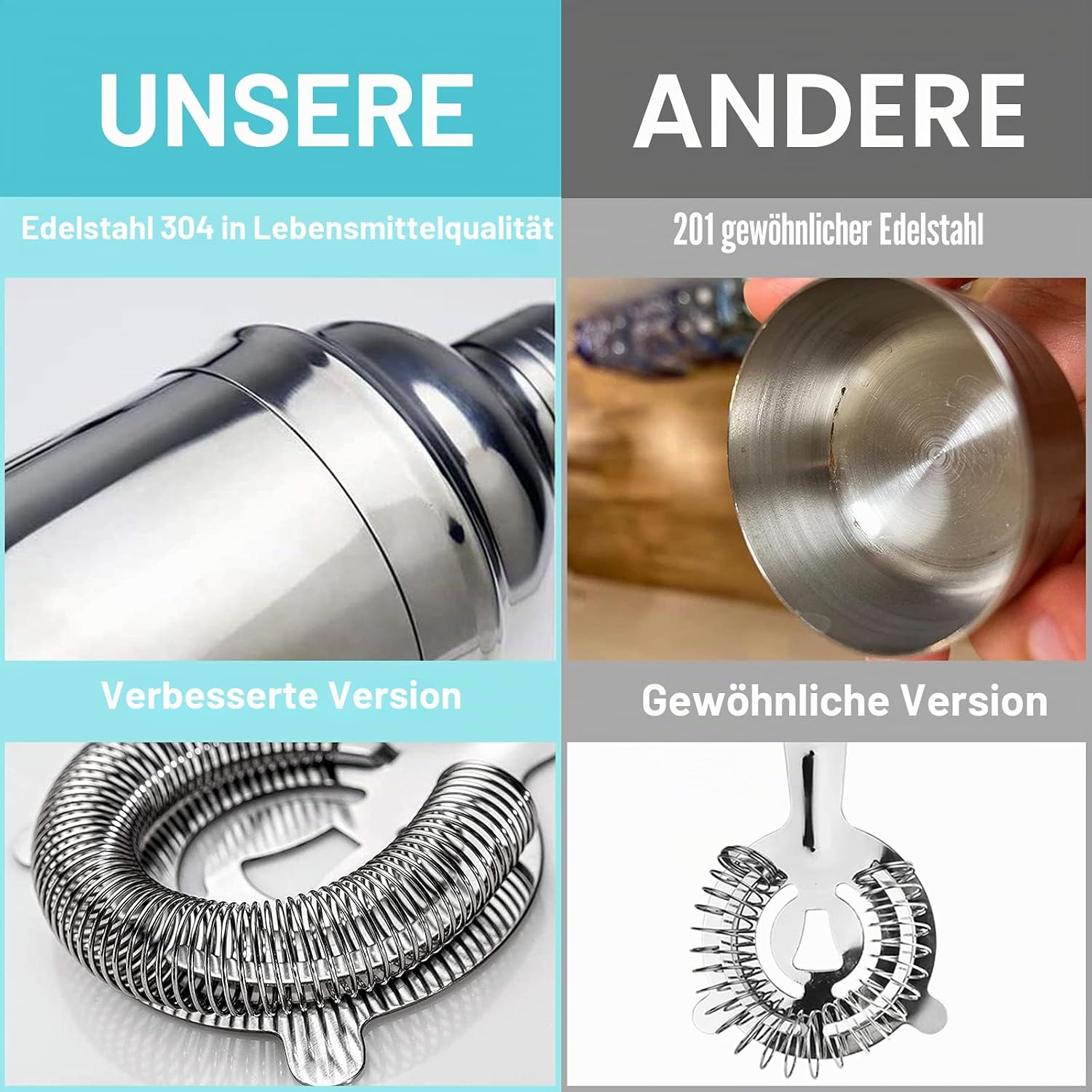Thumbnail 2 de Cocktail Shaker Set aus 304 Edelstahl – 8-teiliges Barkeeper-Set mit 750 ml Mixbehälter