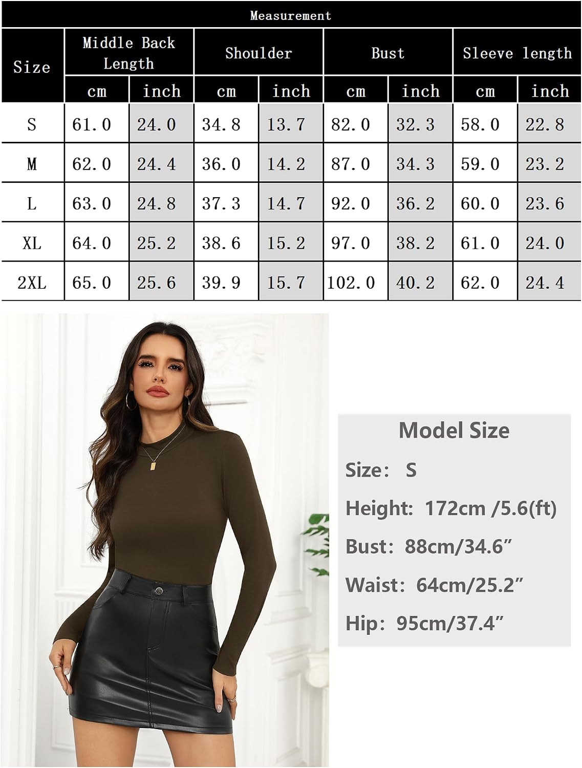 Detalle de Totatuit Maglietta Donna Maniche Lunghe a Collo Alto: Maglia Slim Fit in Viscosa Elastan