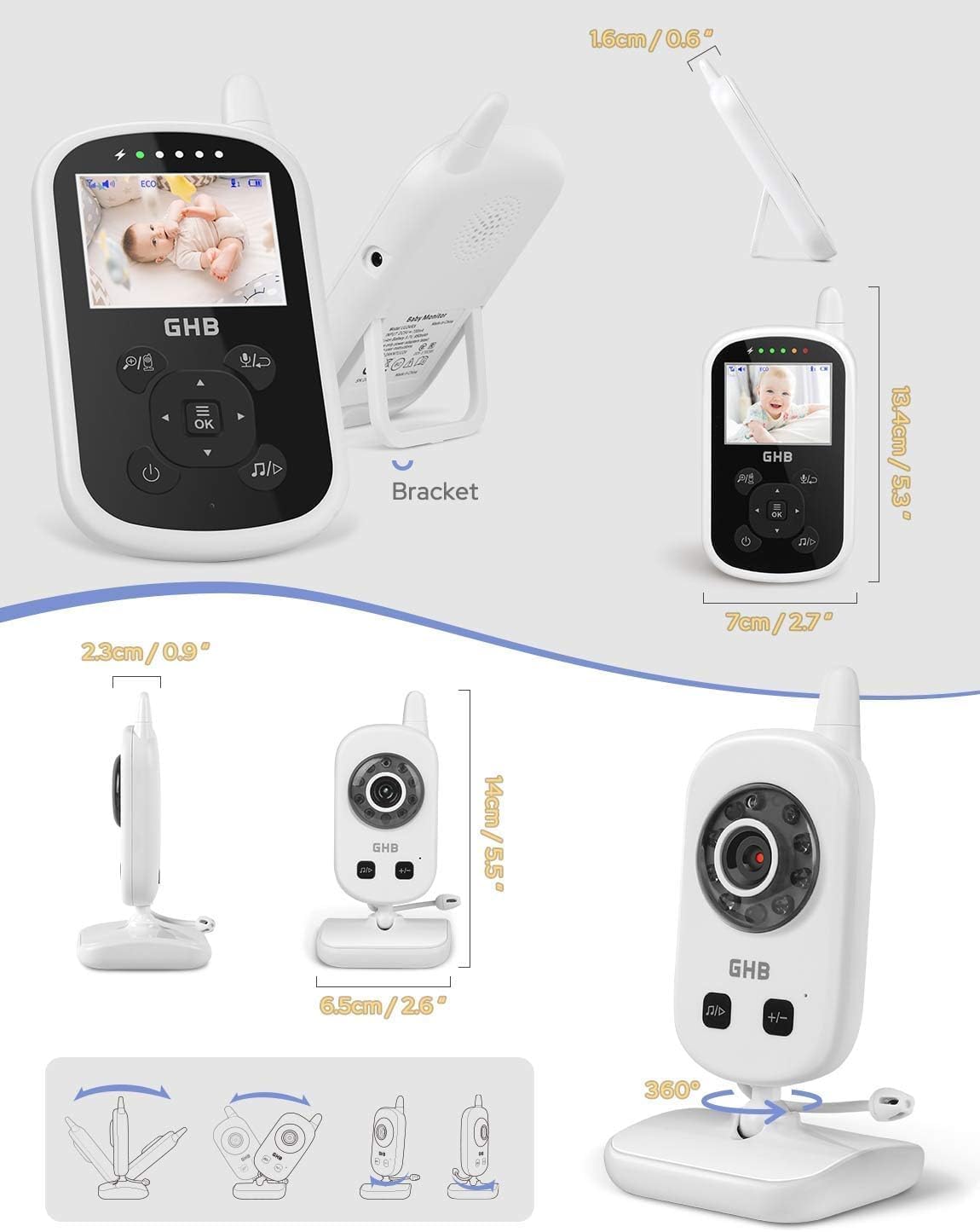 Thumbnail 6 de GHB Baby Monitor with Camera and Night Vision (2.4-Inch Display)