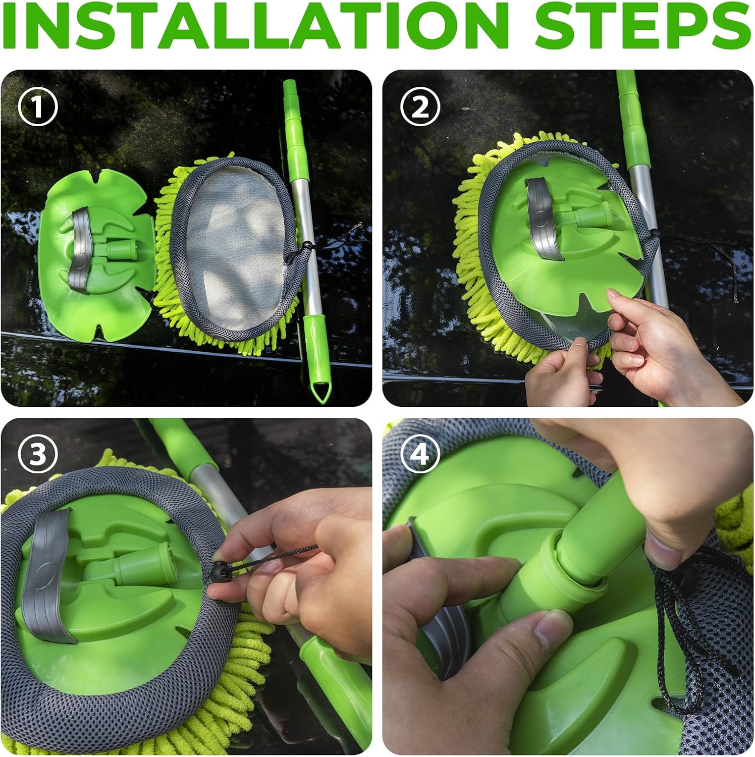Thumbnail 5 de Bemece Car Wash Brush Kit with 43.3" Telescopic Handle (2-in-1 Chenille Microfiber Mop Heads)