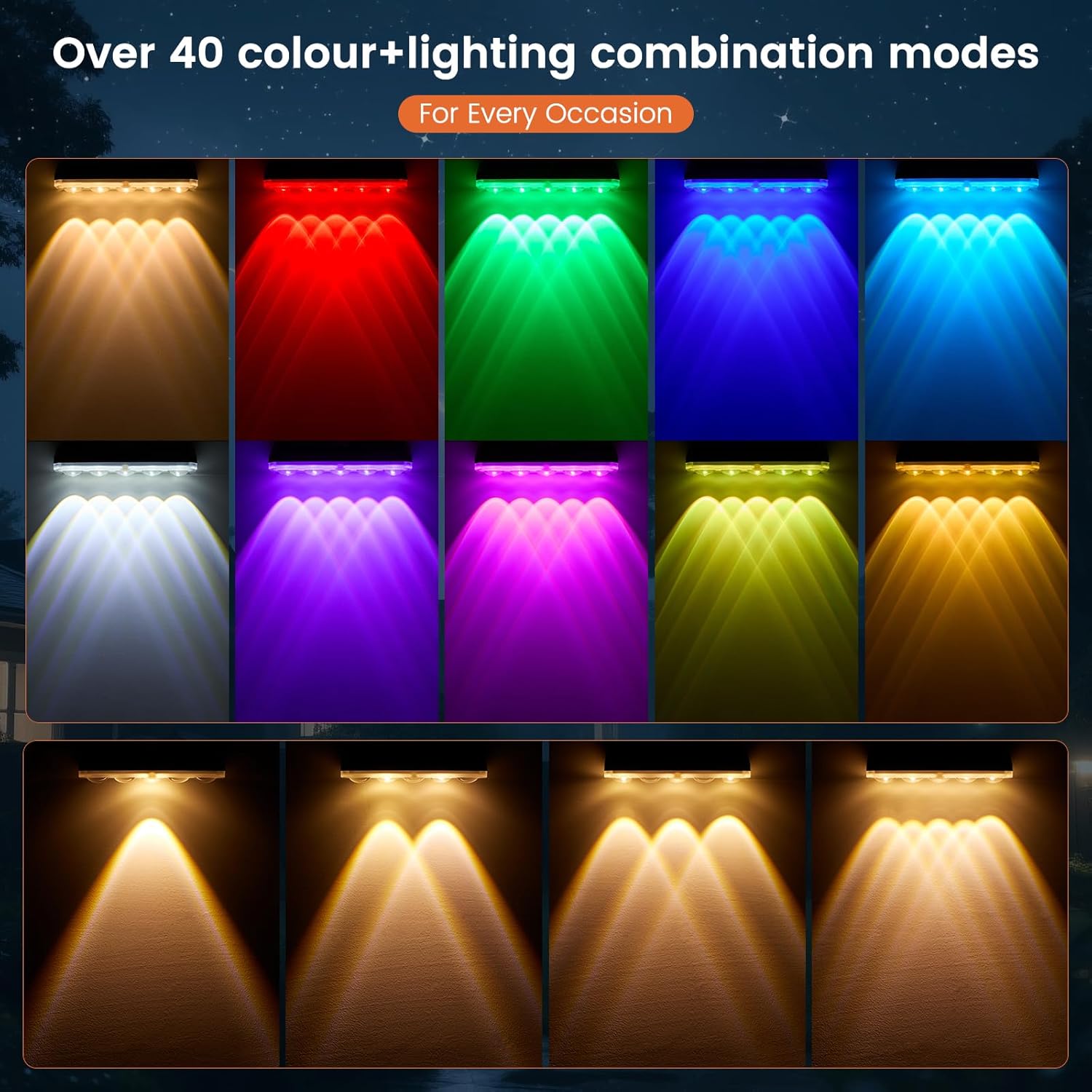 Thumbnail 4 de Wonkelly Solar Fence Lights Outdoor (4 Pack) – Warm White, Cool White & RGB with 40+ Lighting Modes, IP65