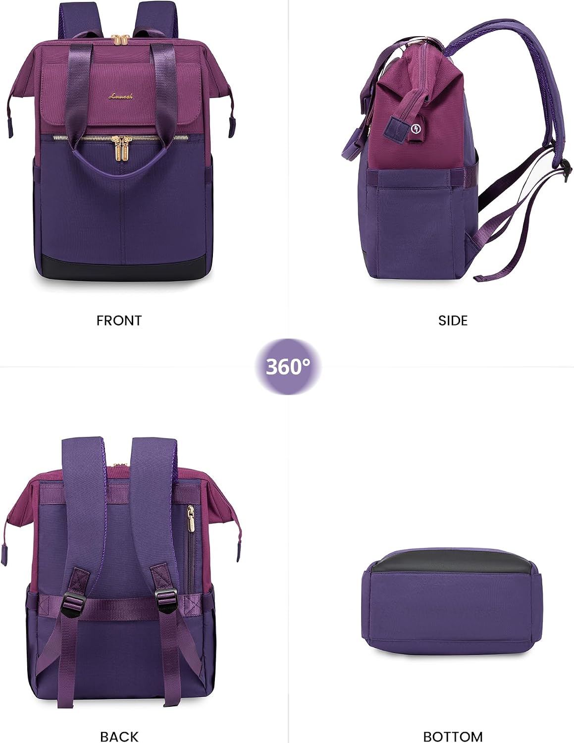 Detalle de LOVEVOOK Purple backpack with 15.6-inch laptop space