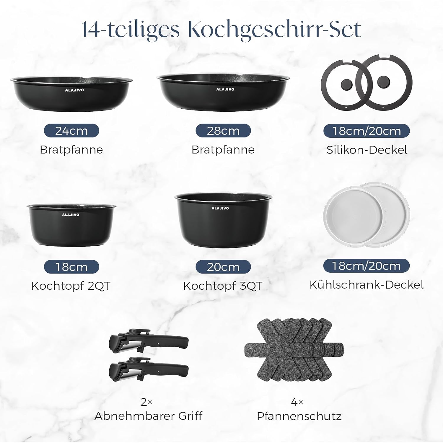 Detalle 2 de Keramik Topfset mit Abnehmbarer Griff – 14-teiliges Pfannen- und Topf-Set für alle Herdarten
