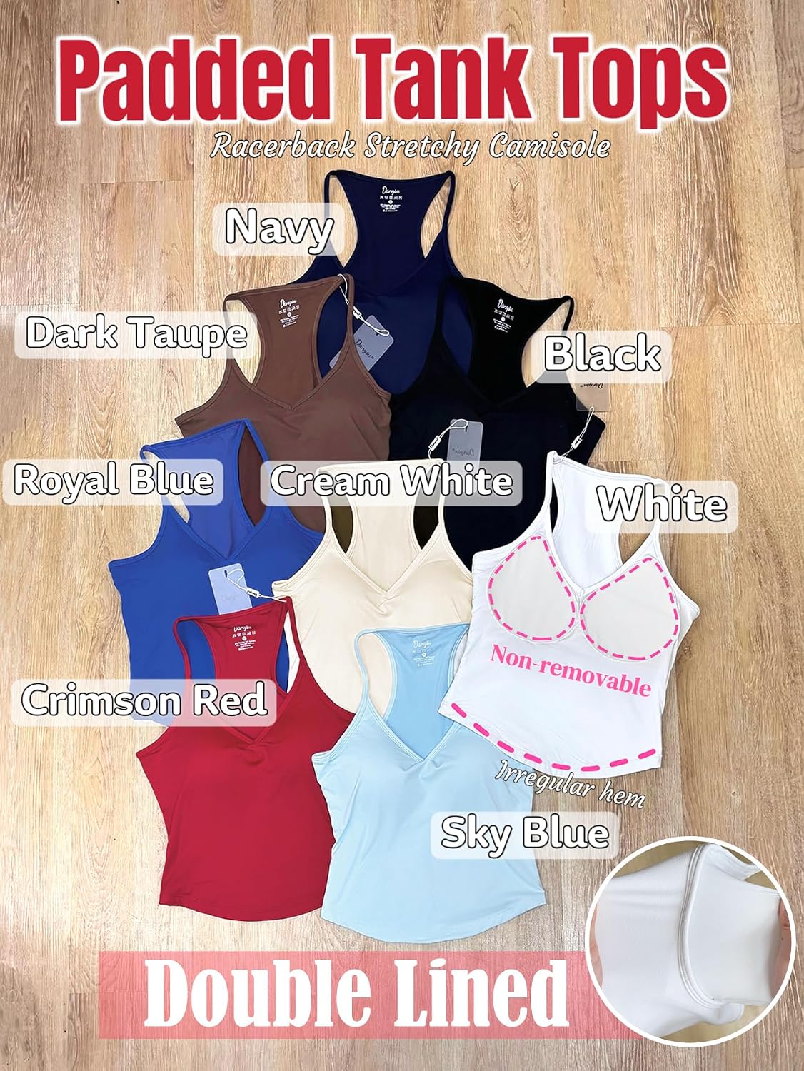 Detalle de Danysu Padded V-Neck Racerback Tank Top with Sewn-In Pads