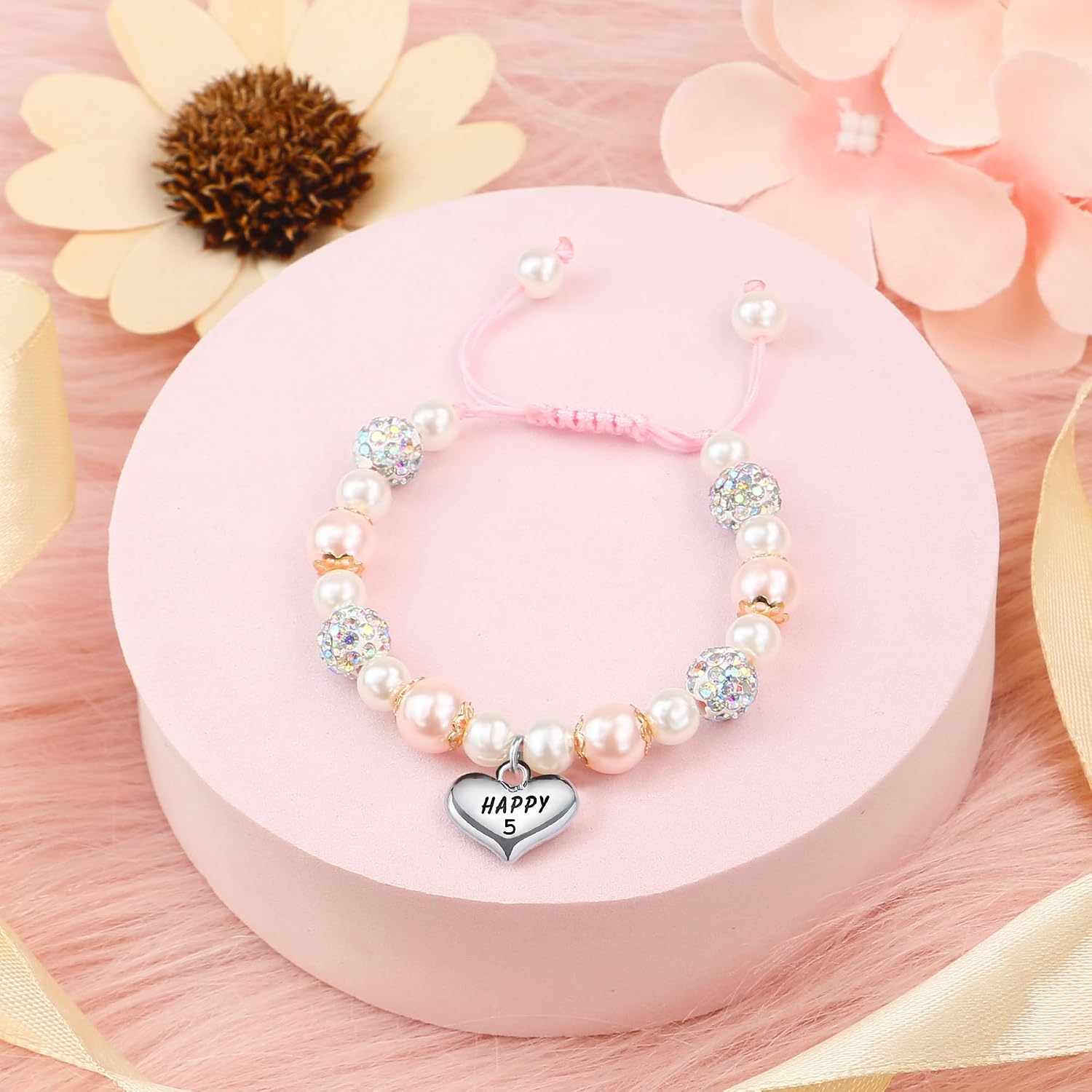Thumbnail 6 de Sereney Beaded Birthday Bracelet for Girls – Adjustable Pink & White Pearl with Cross Pendant