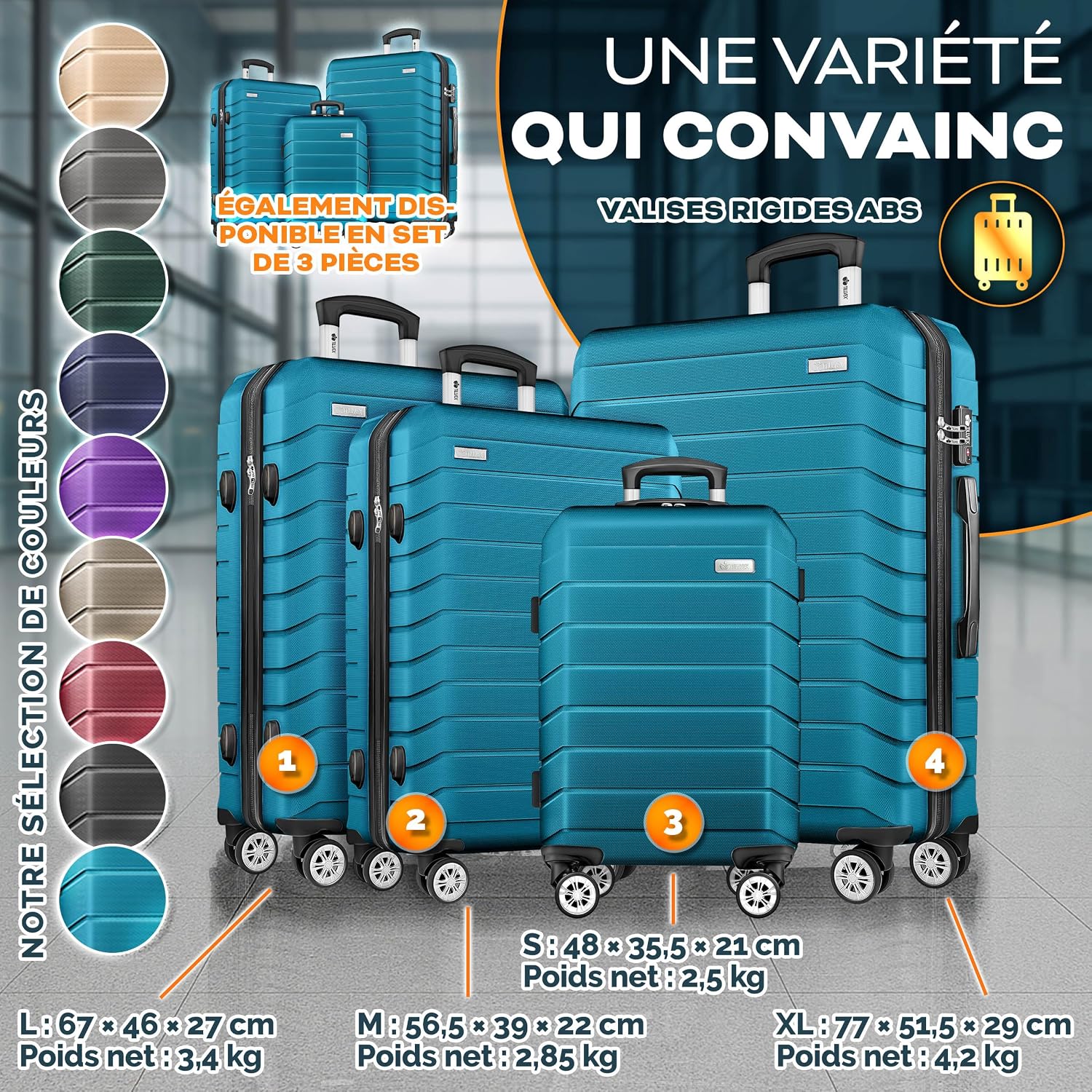 Thumbnail 4 de tillvex Set 4 valises S‑M‑L‑XL Turquoise