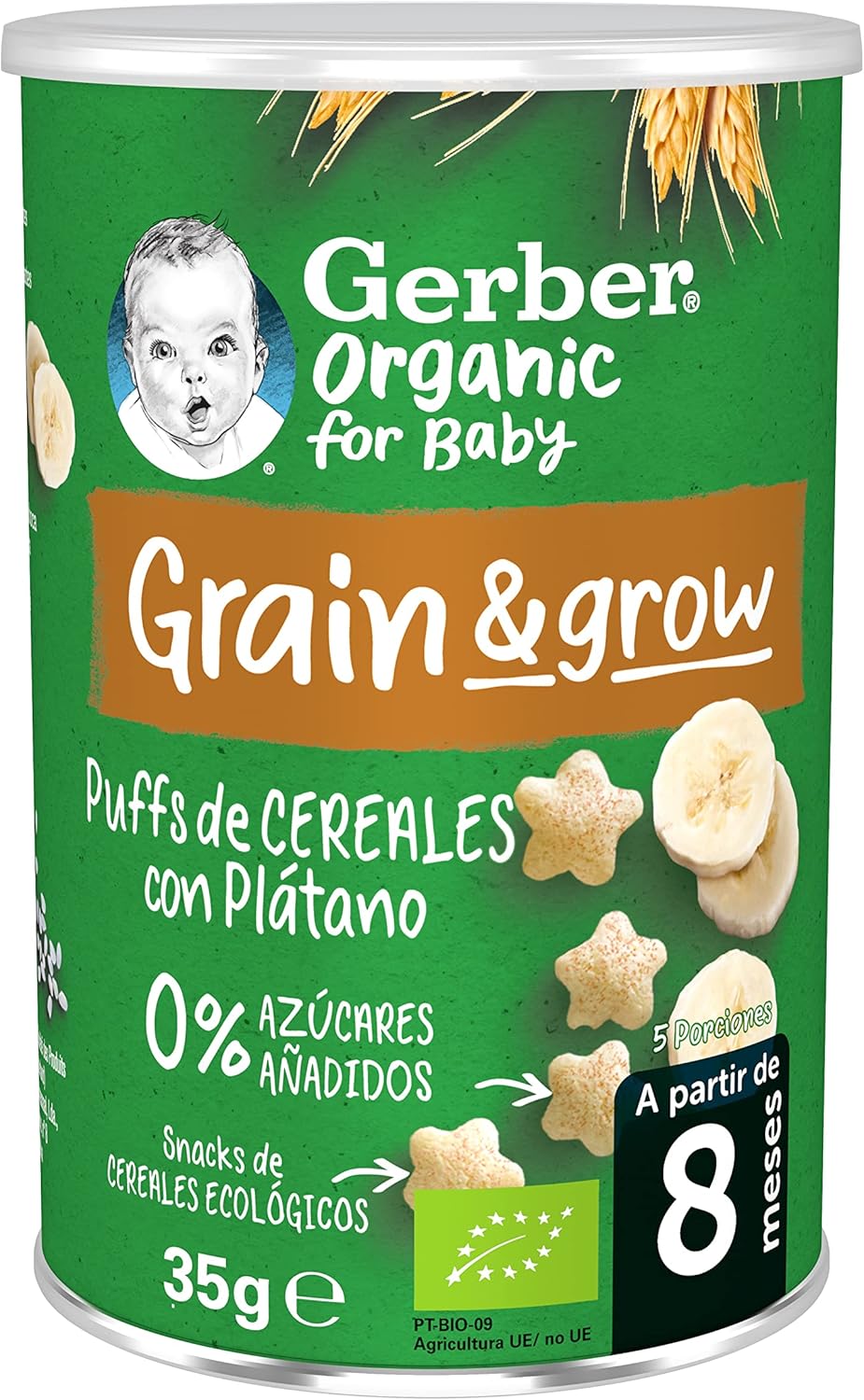 Detalle 2 de GERBER Organic Puffs Plátano 🍌 Snack para bebés, 5x35g