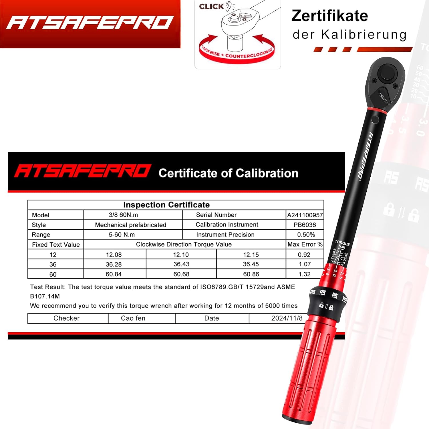 Detalle de ATsafepro Drehmomentschlüssel 3/8" 5–60 Nm ⛏