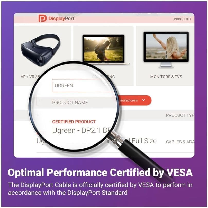 Thumbnail 1 de UGREEN 16K DisplayPort 2.1 Cable 6.6ft