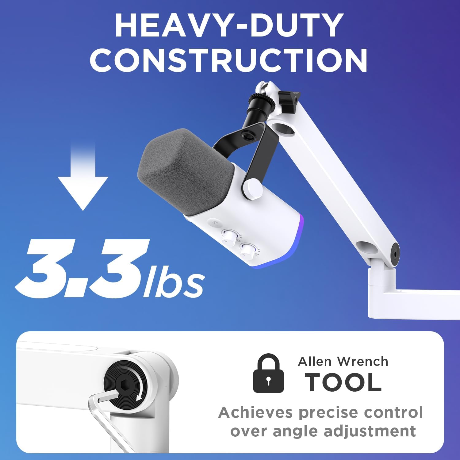 Thumbnail 6 de InnoGear LP98W Low-Profile Microphone Boom Arm, White, Magnetic Cable Channel