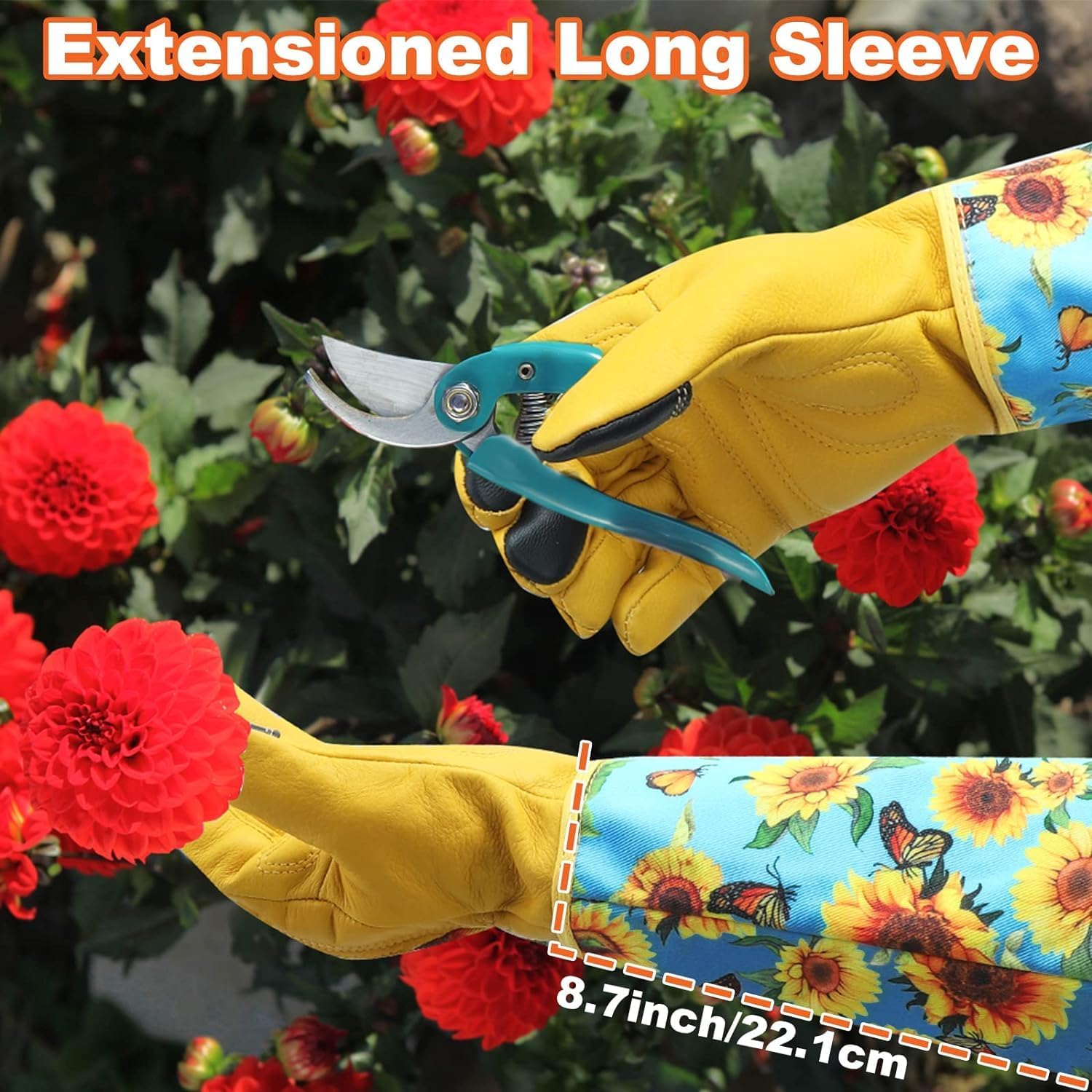 Detalle de DLY Gardening Gloves for Women, Long Cowhide Rose-Pruning Gloves