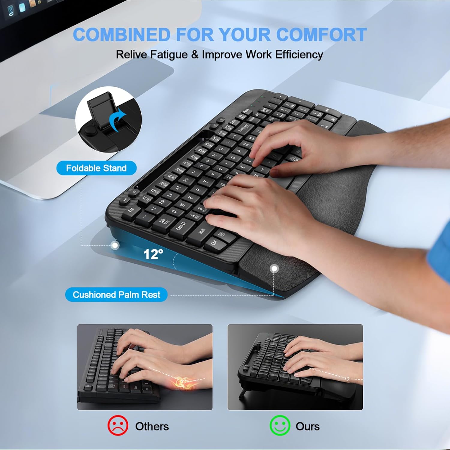 Thumbnail 3 de Ergonomic Wireless Keyboard 2.4GHz Wave Keys