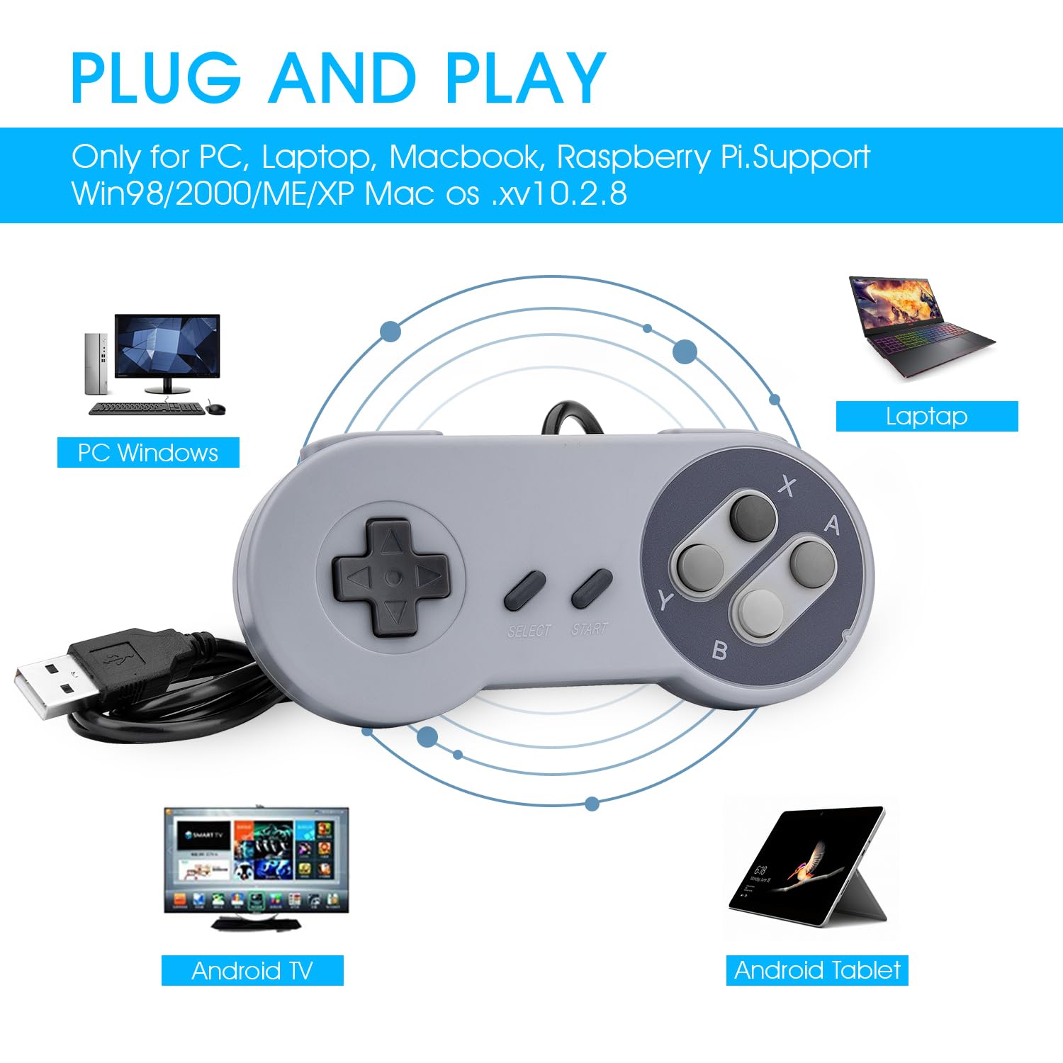 Detalle de Rii USB Classic Controller Gamepad Joypads (2er Pack, 1,5 m) – Klassischer USB Gamepad für PC, Raspberry Pi und mehr