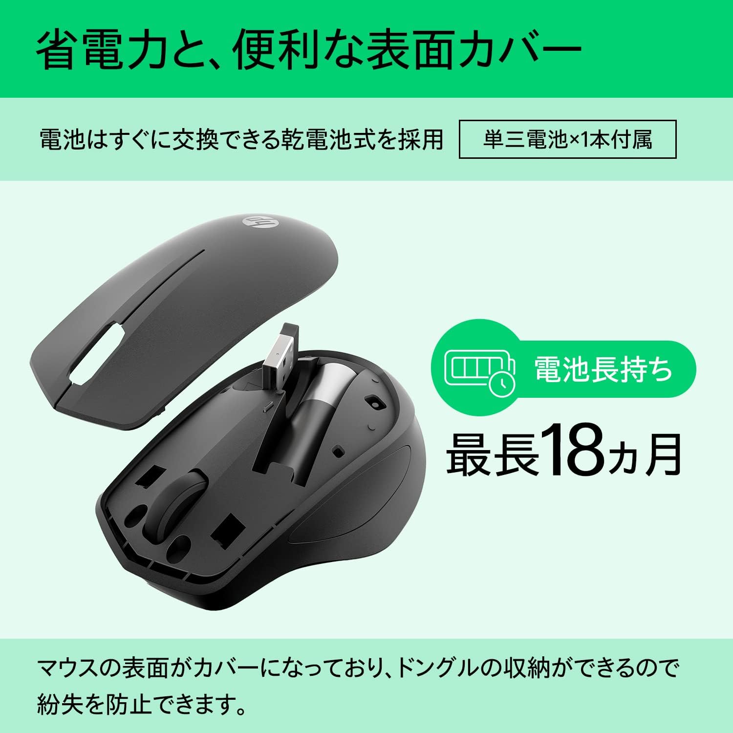 Detalle 1 de HP 19U64AA#UUF ワイヤレスマウス HP 280 静音クリック・BlueLED・1600dpi