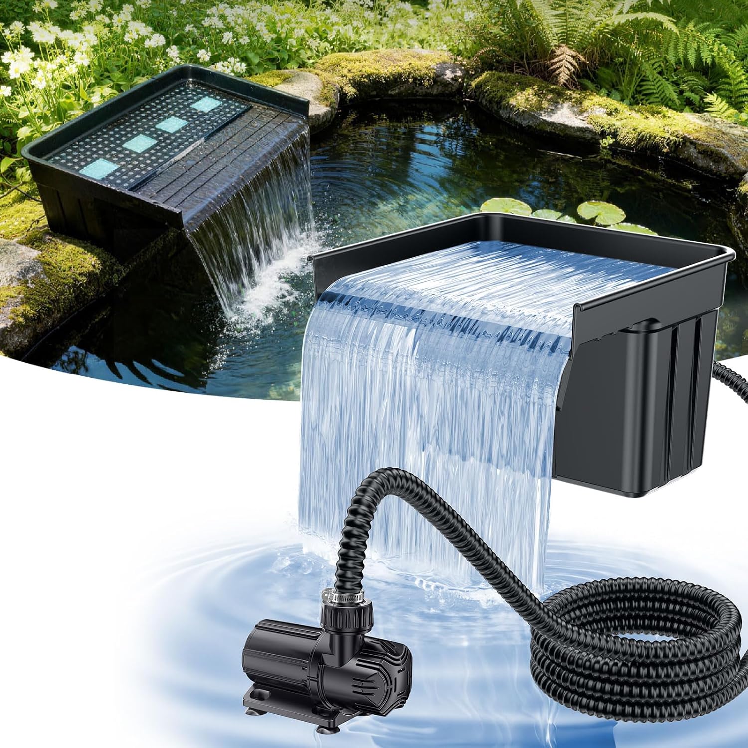 Thumbnail 5 de POPOSOAP Wasserfall-Teich-Set für den Außenbereich – 4500 L/h, 3 m Wellschlauch, Filtersystem