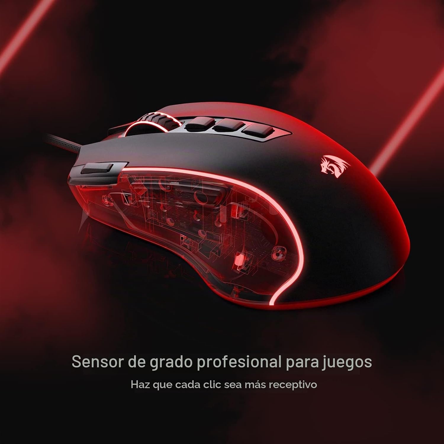 Detalle de Redragon M612 Predator RGB: ratón óptico con cable, 8000 dpi y 11 botones programables