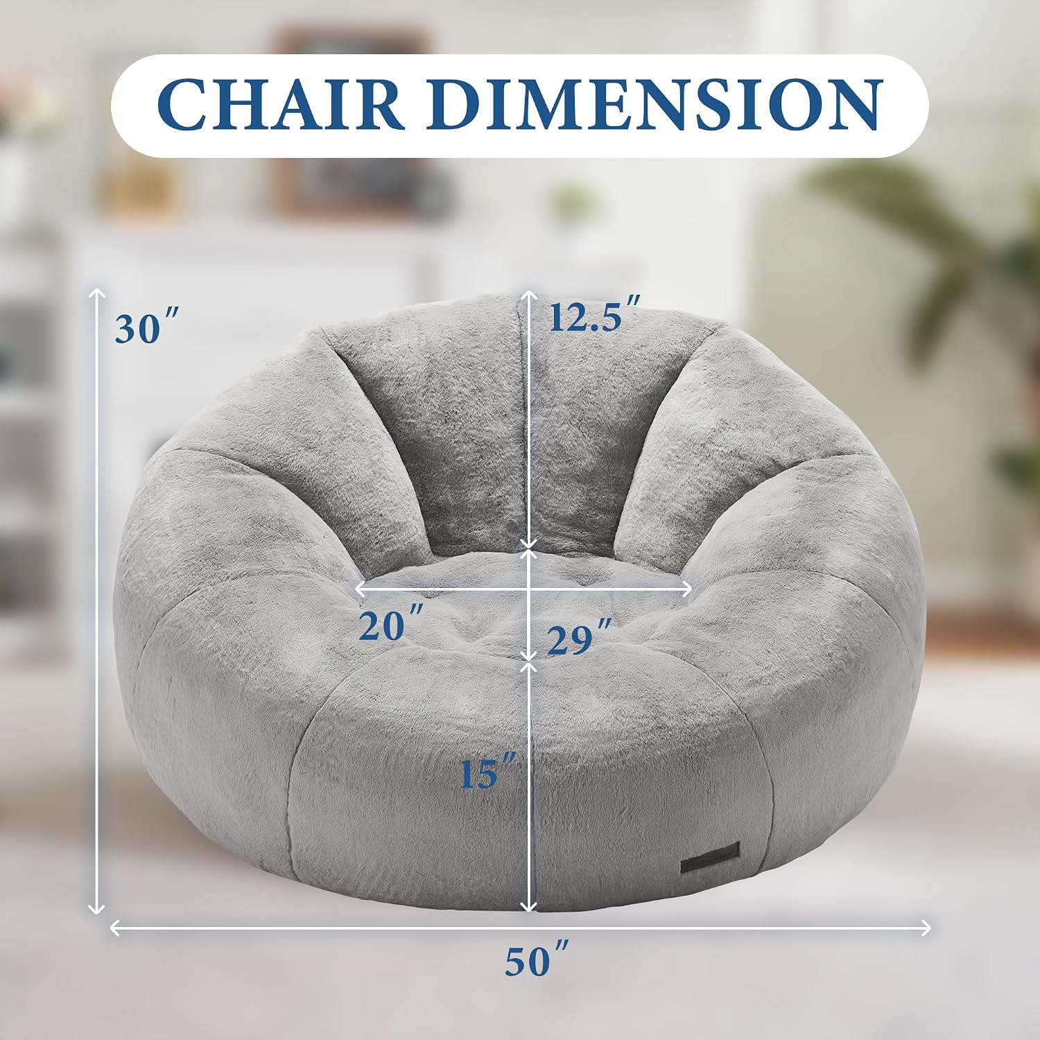 Detalle de Hobestluk 62-608 Donut-Shaped Bean Bag Chair, Grey Faux Fur