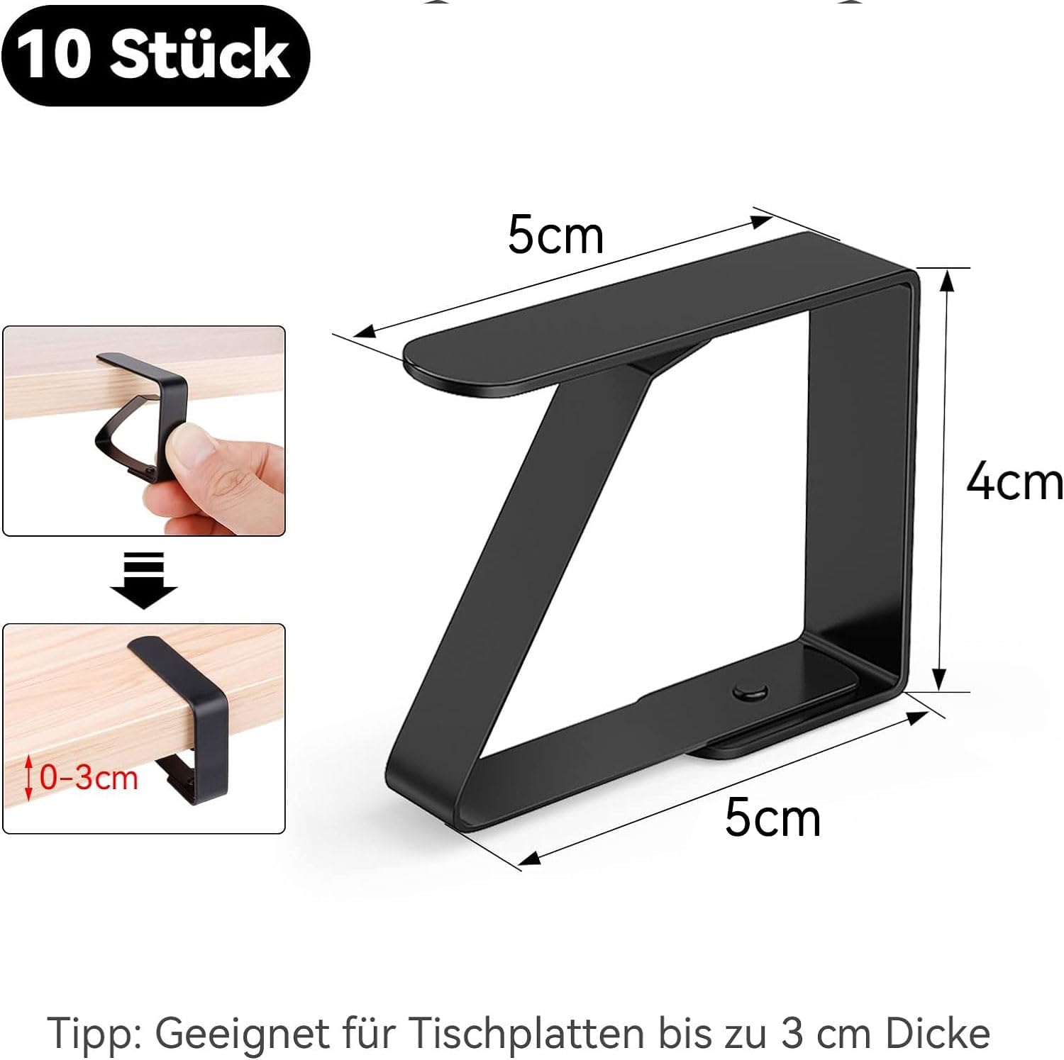Detalle 2 de ERBO 10 Stück Tischdeckenklammern Set aus Edelstahl – Schwarz, 5 x 4 cm, für dicke Tische und Outdoor