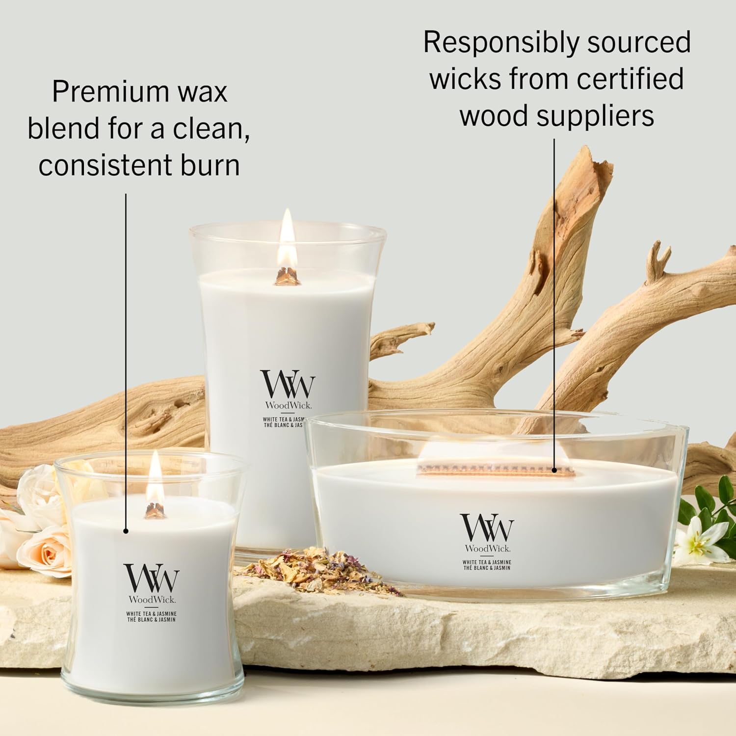 Thumbnail 6 de WoodWick Large Hourglass Scented Candle in White Tea & Jasmine (Crackling Wick)