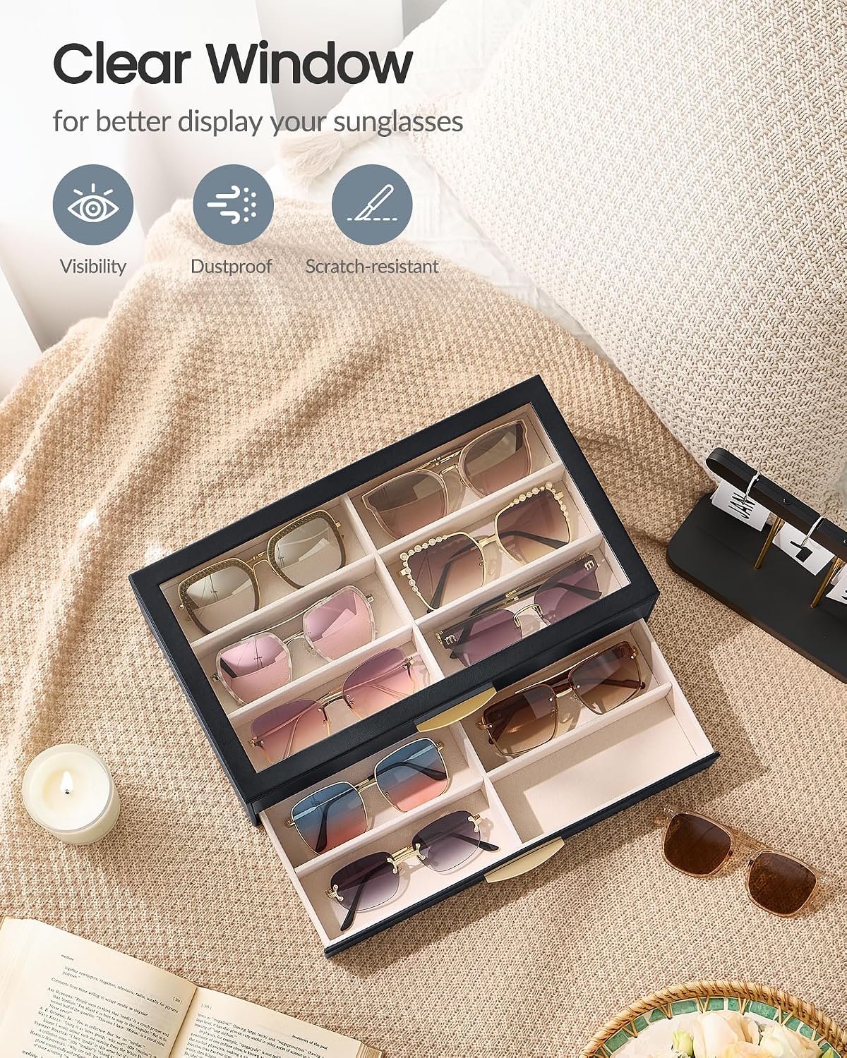 Detalle de Lolalet Women’s Sunglasses Box Organizer – Eyewear Display Holder with Drawer