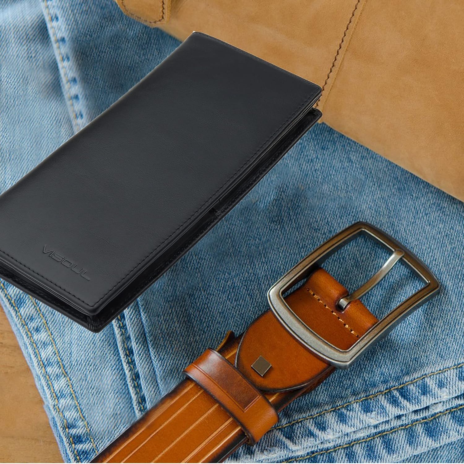 Thumbnail 6 de VISOUL Portafoglio Lungo in Vera Pelle RFID Nero