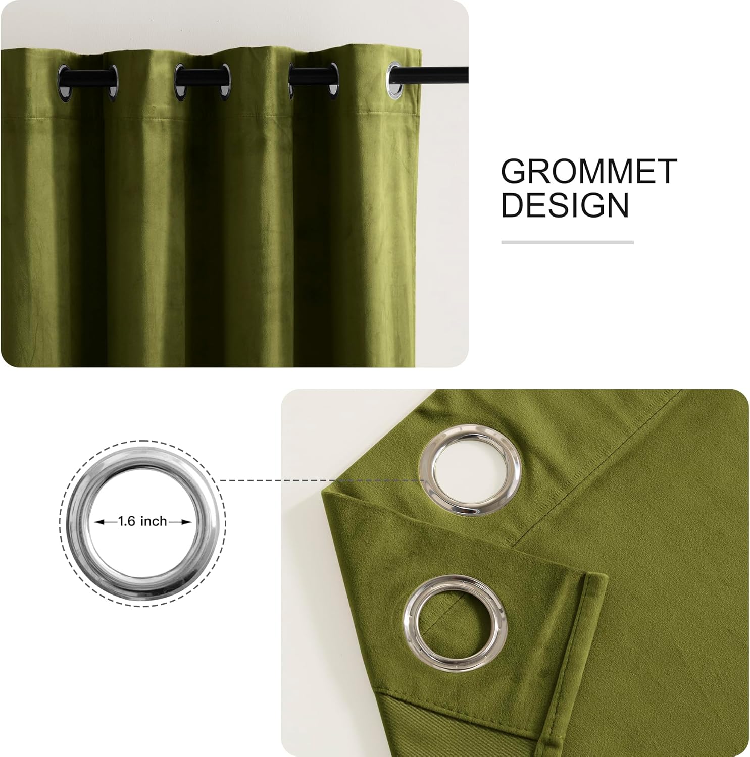 Thumbnail 1 de RYB HOME Moss Green Velvet Curtains, 2 Panels, 90 Inches Long – Luxurious Window Treatment