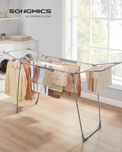 Detalle de SONGMICS Tendedero de pie LLR518G01: 18 m de superficie, estructura estable y plegable (56,5 x 173 x 96,5 cm) en gris