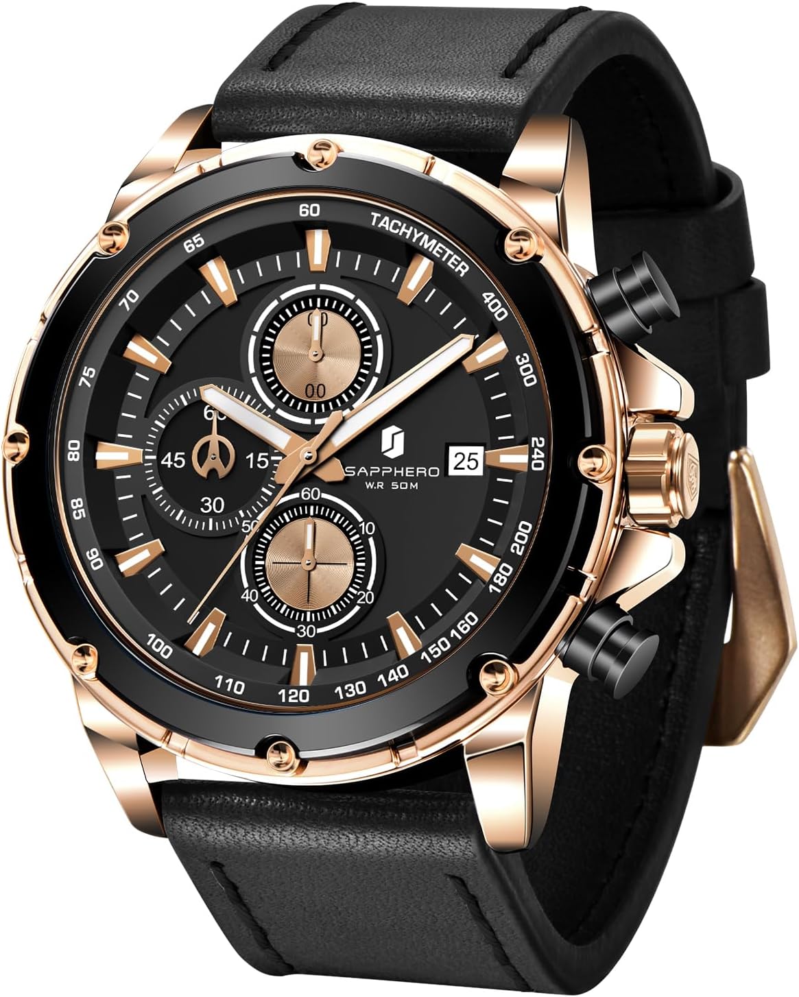 Detalle de BENYAR BY Herrenuhr – Chronograph, Lederarmband, Wasserdicht 30 m, QUARZ, 46 mm
