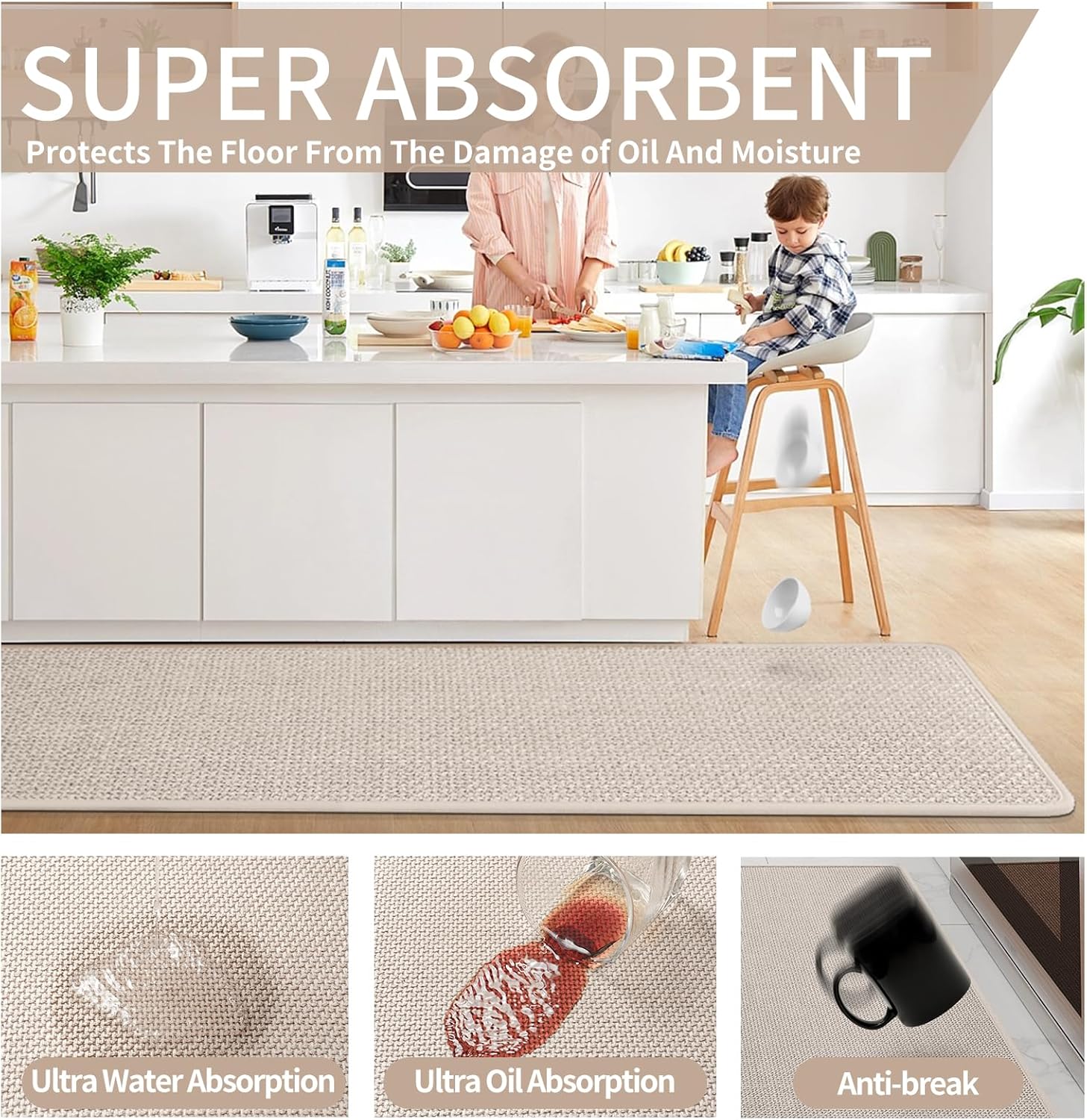 Thumbnail 4 de YDKGL Kitchen Mats for Floor (17x30) – Super Absorbent, Non-Slip, Washable, Imitation Linen Runner