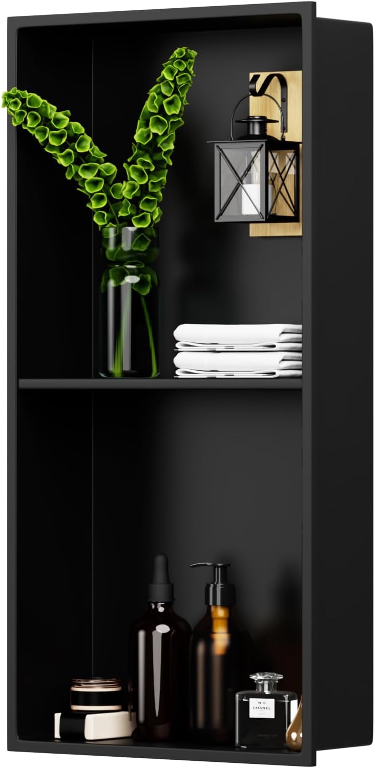 Detalle de Green & Spring Greenspring Trapezoid Shower Niche, 2-Tier Matte Black Stainless Steel