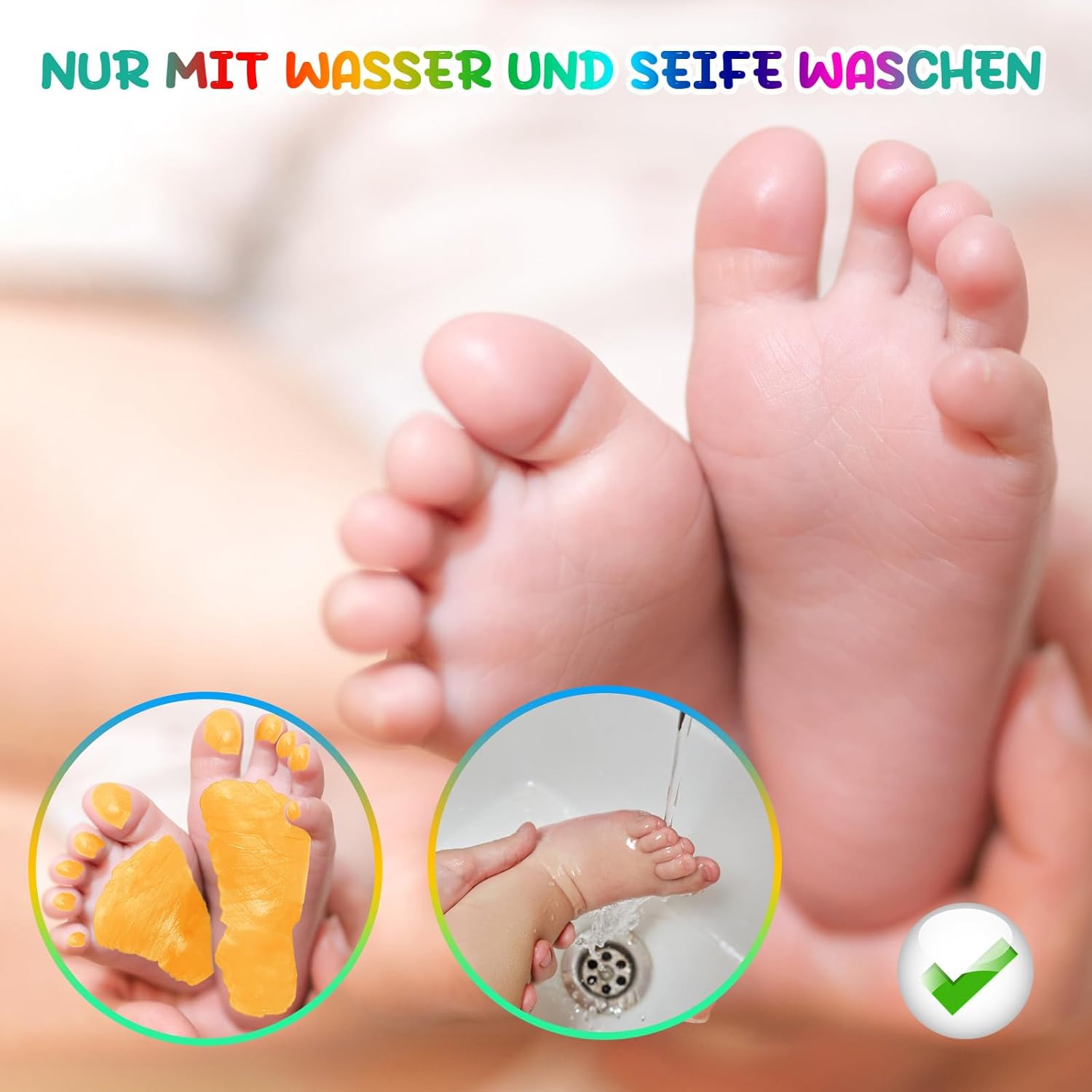Thumbnail 4 de Fußabdruck Farbe Baby mit Schwammkopf – Ungiftig, säurefrei, 75 ml (Kurkuma-Gelb)