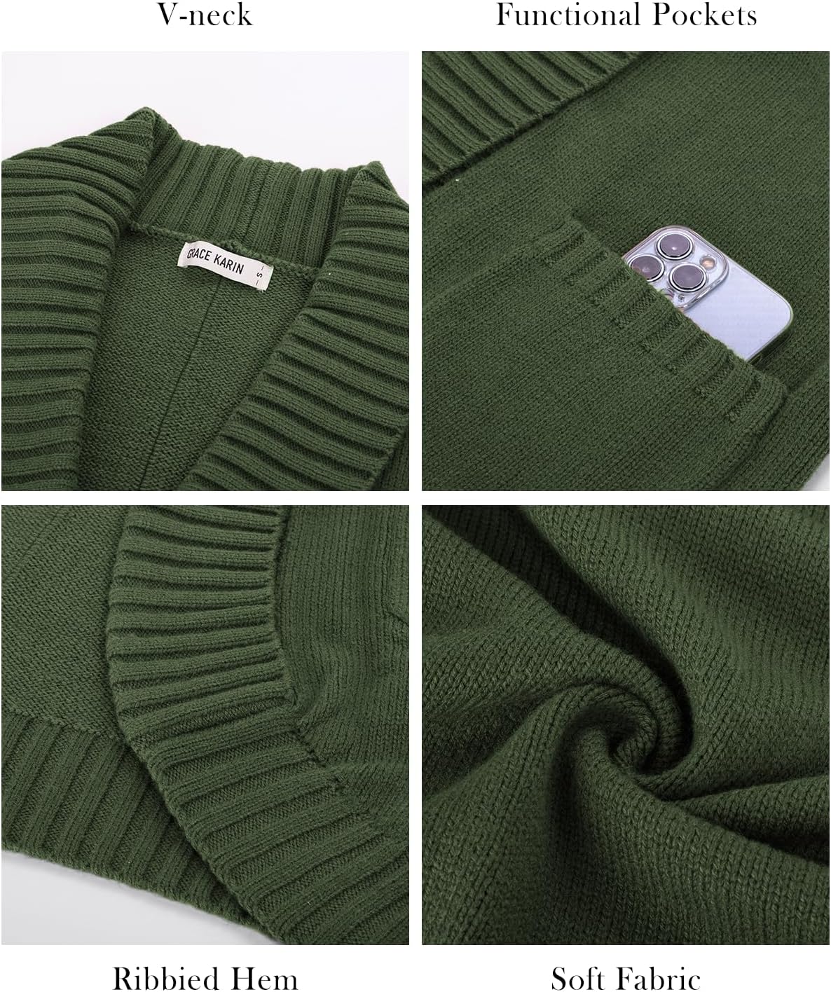 Thumbnail 6 de GRACE KARIN Women's Knit Cardigan with Curved Hem and Two Pockets