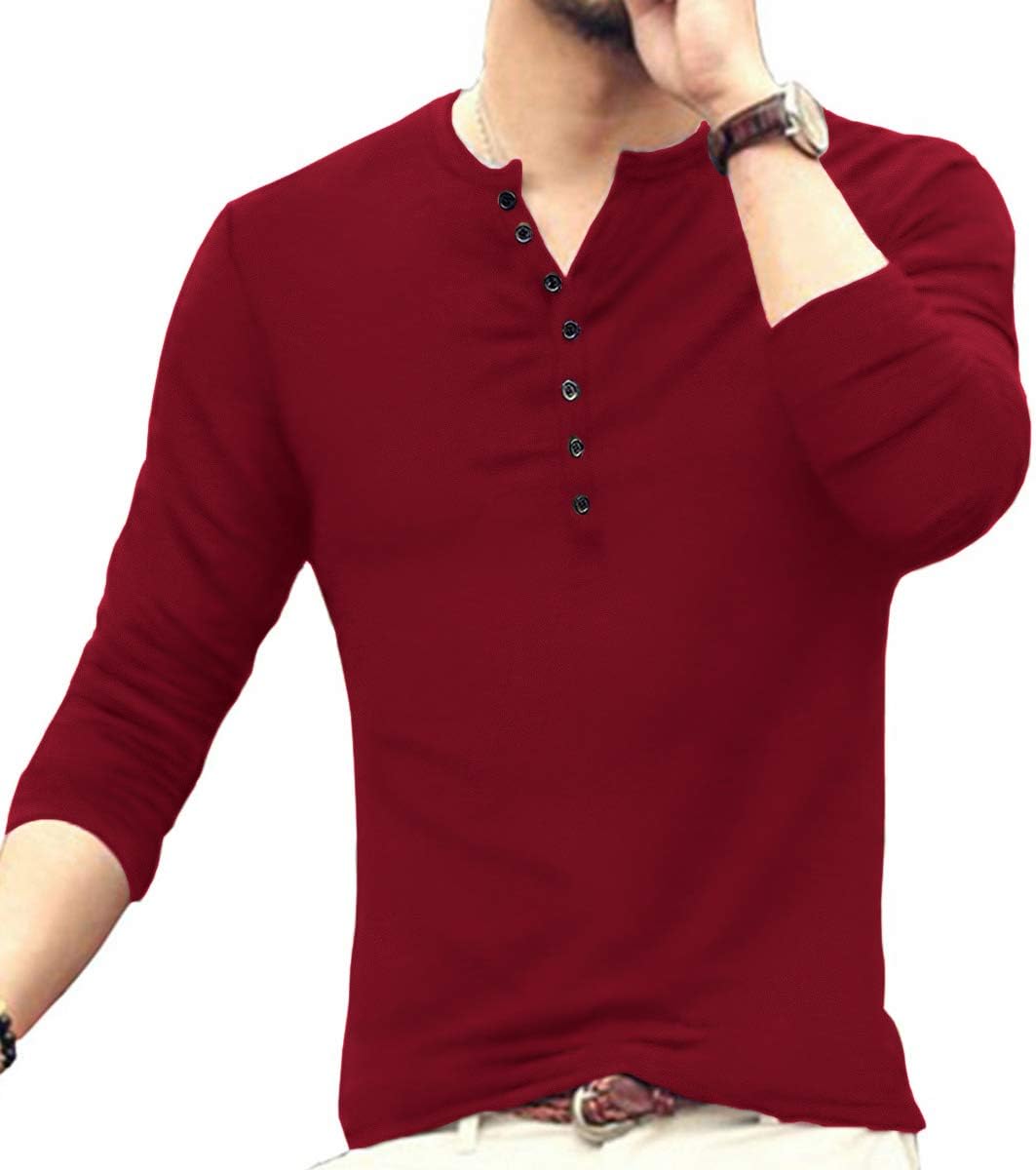 Thumbnail 4 de KUYIGO Herren Slim-Fit Henley-T-Shirt aus Baumwolle mit Knopfleiste