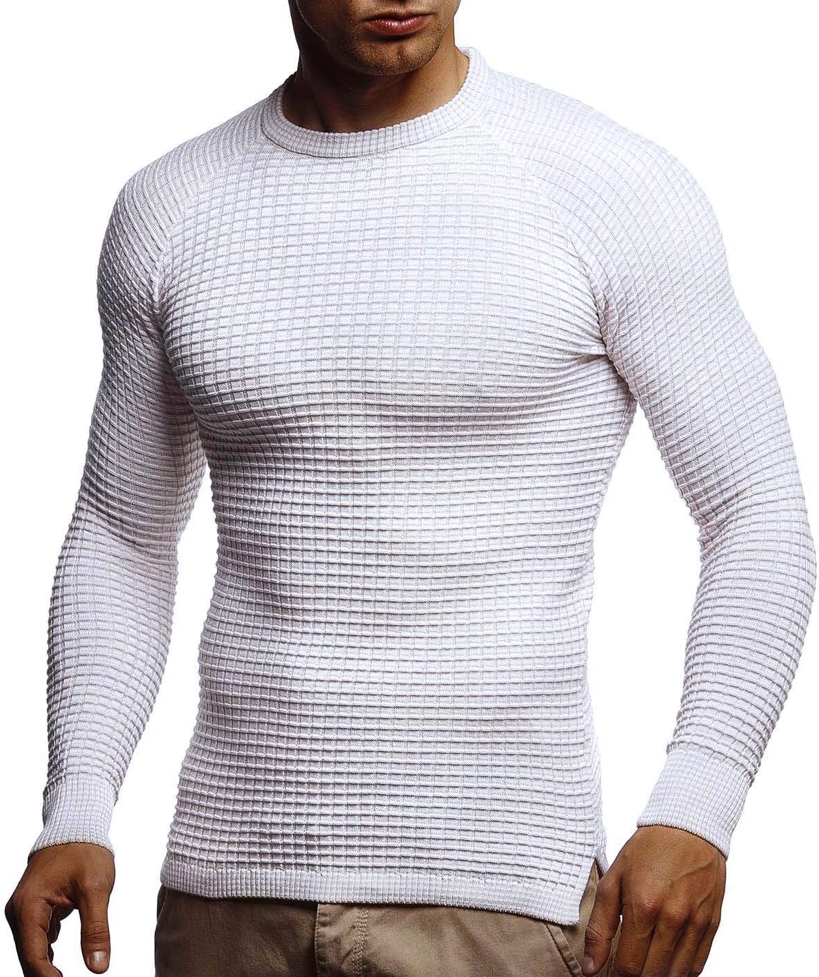 Detalle de Leif Nelson LN20746 – Pull tricot col rond, coupe slim, maille fine
