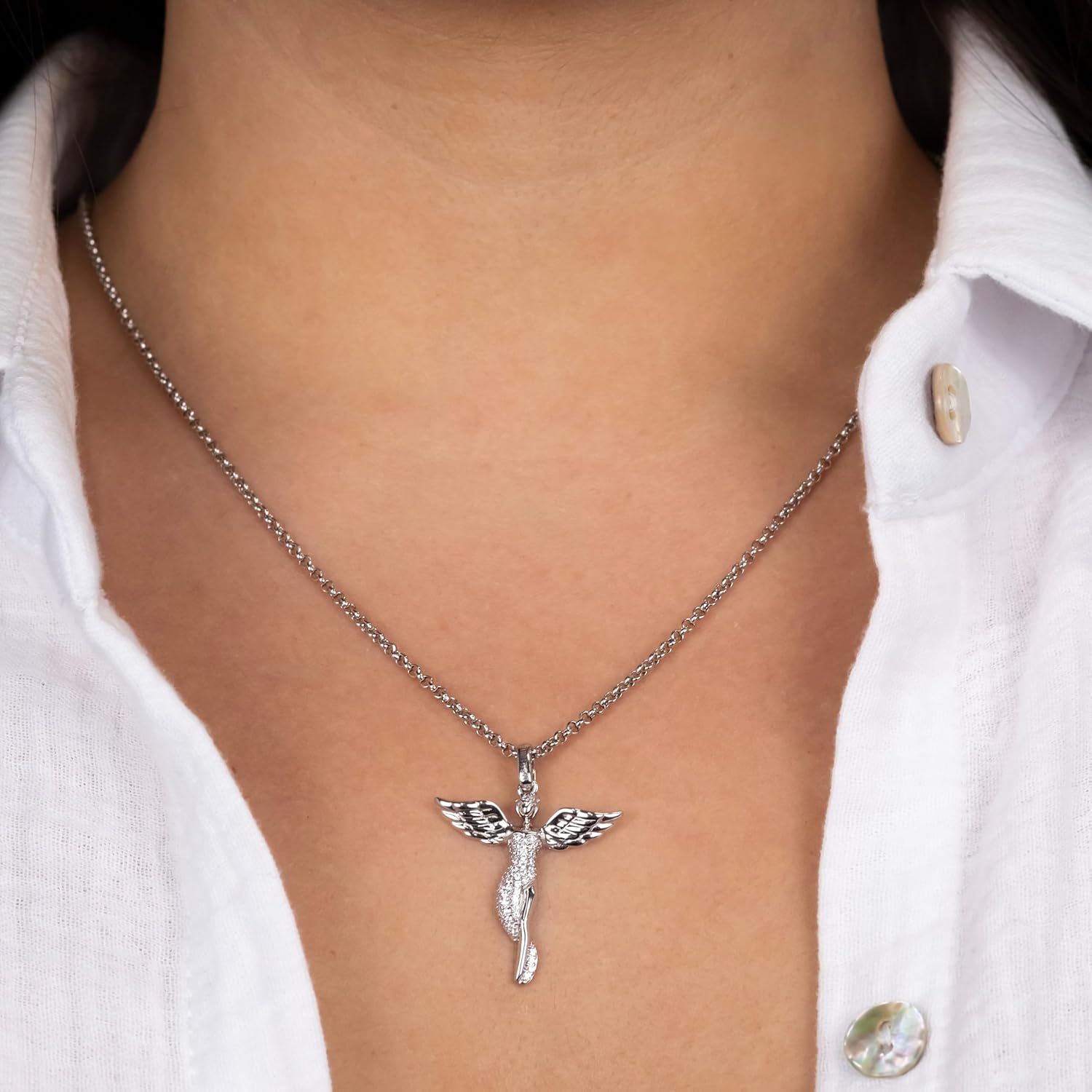 Detalle de Engelsrufer Damen Engel Anhänger 925er-Sterlingsilber mit Weißen Zirkonia