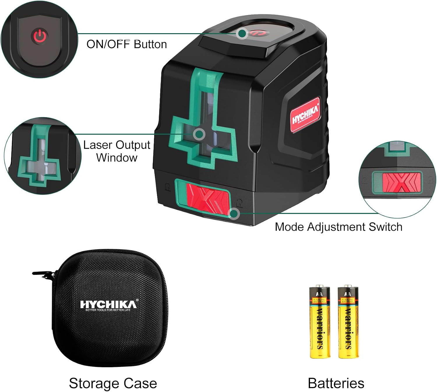 Detalle de HYCHIKA Laser Level 15 m – Green Cross Line Laser with Self-Levelling and Manual Modes