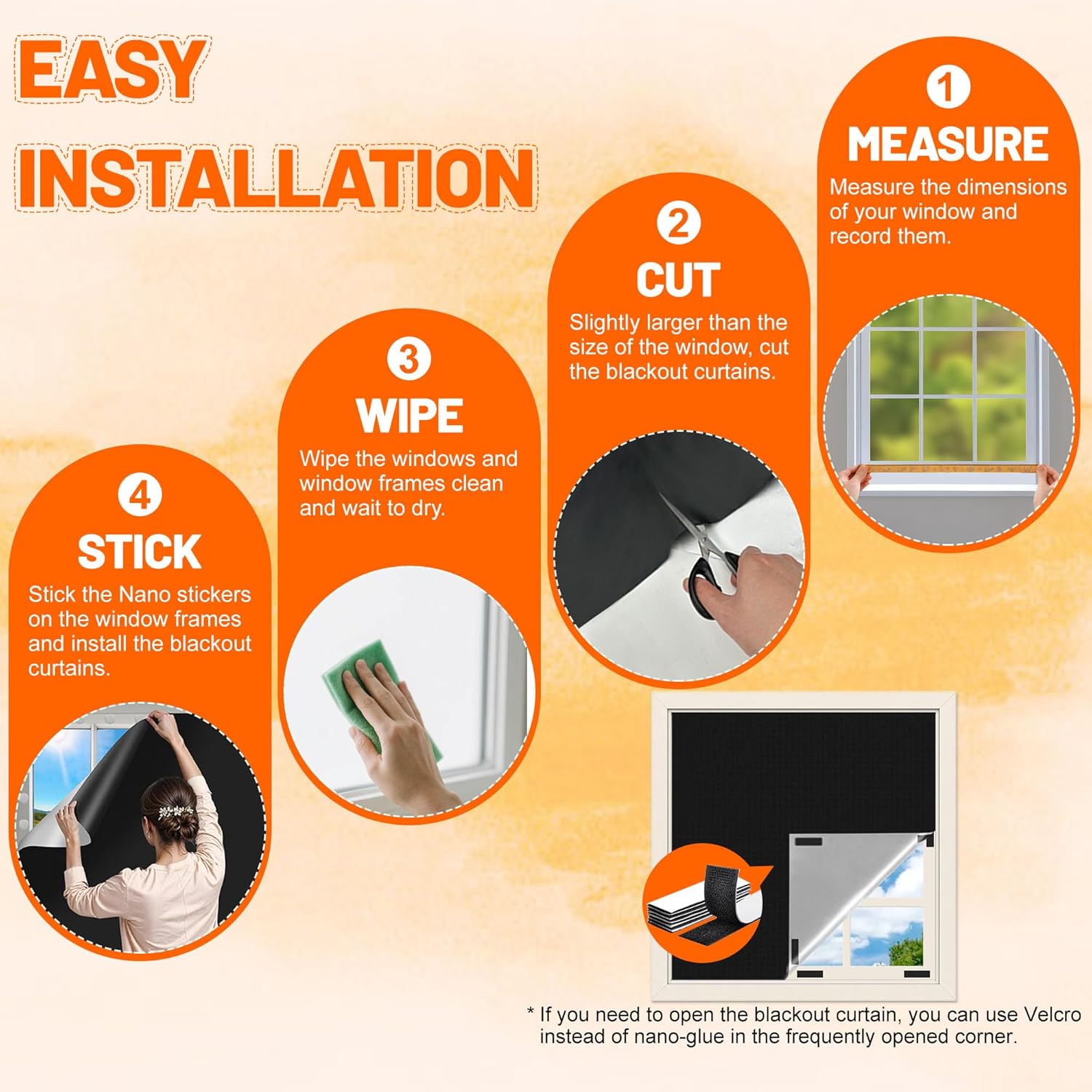 Thumbnail 4 de 145x200cm blackout curtain panels for travel stick-on blinds (no drill) – portable temporary window cover