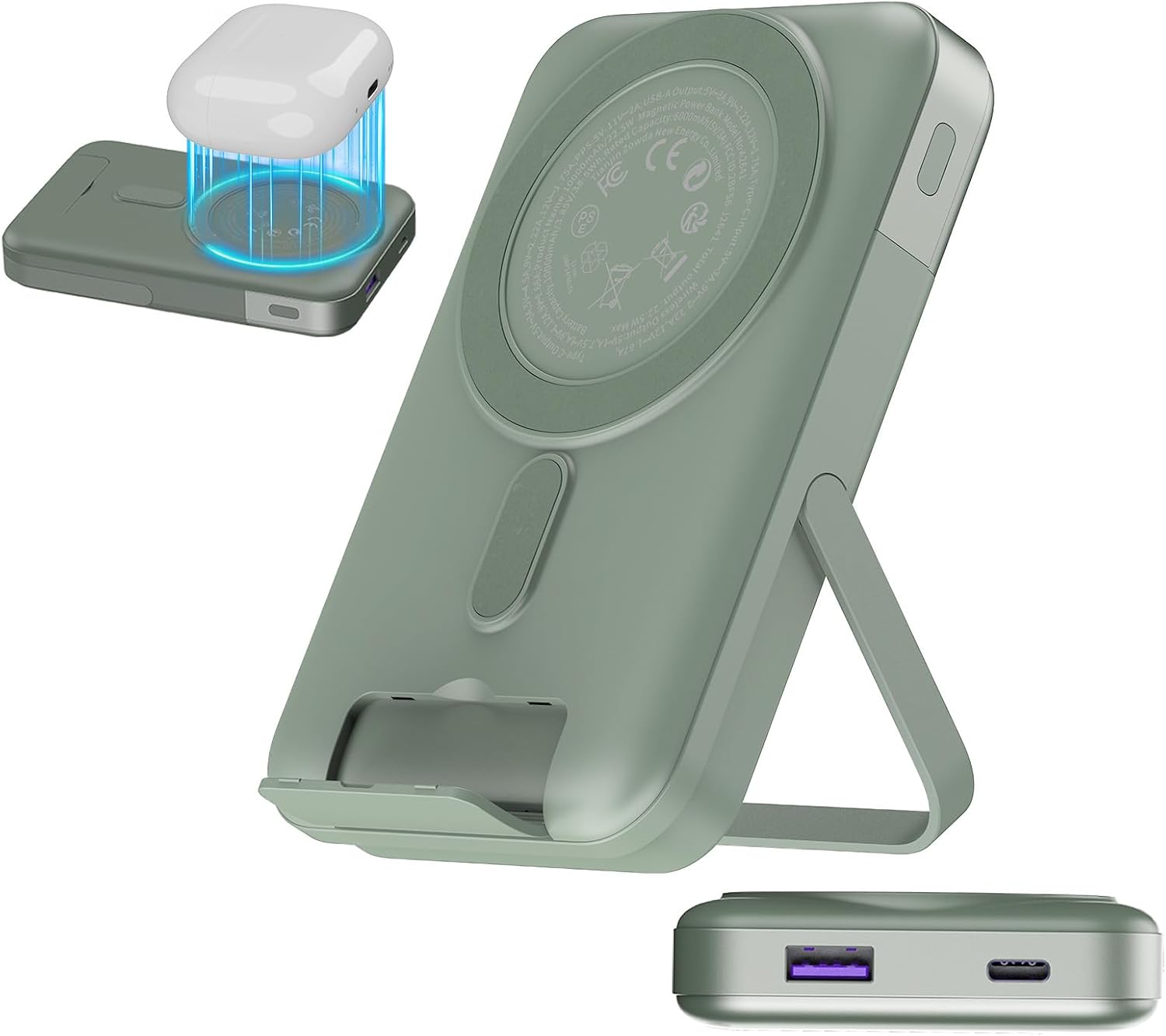 Detalle de Nobis A2641 Power Bank Magnetico 10000mAh: ricarica wireless MagSafe 22.5W con display e supporto multiplo