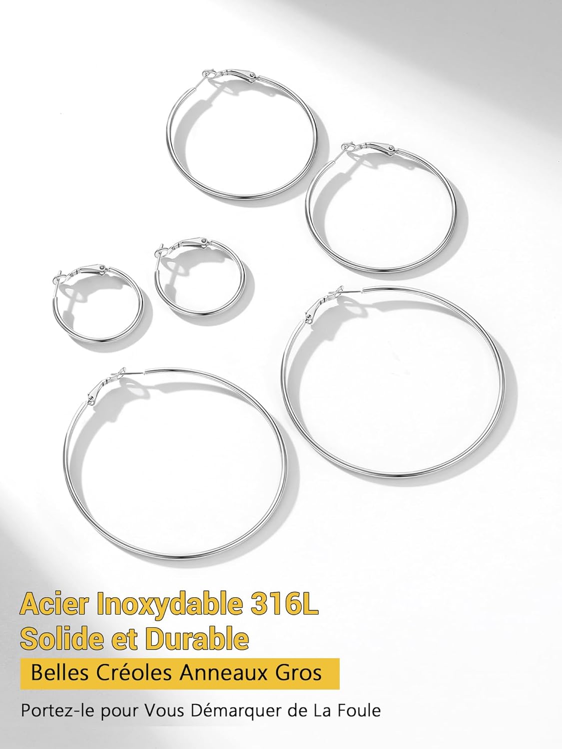 Thumbnail 1 de PROSTEEL Créoles femme 30/50/70 mm – lot de 3 paires en acier inoxydable