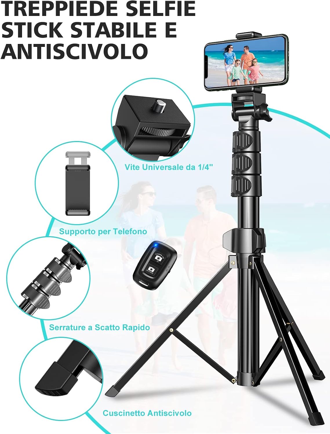 Thumbnail 3 de CIRYCASE 142cm/55.9" Treppiede Smartphone Estensibile All-In-1 con Telecomando Bluetooth