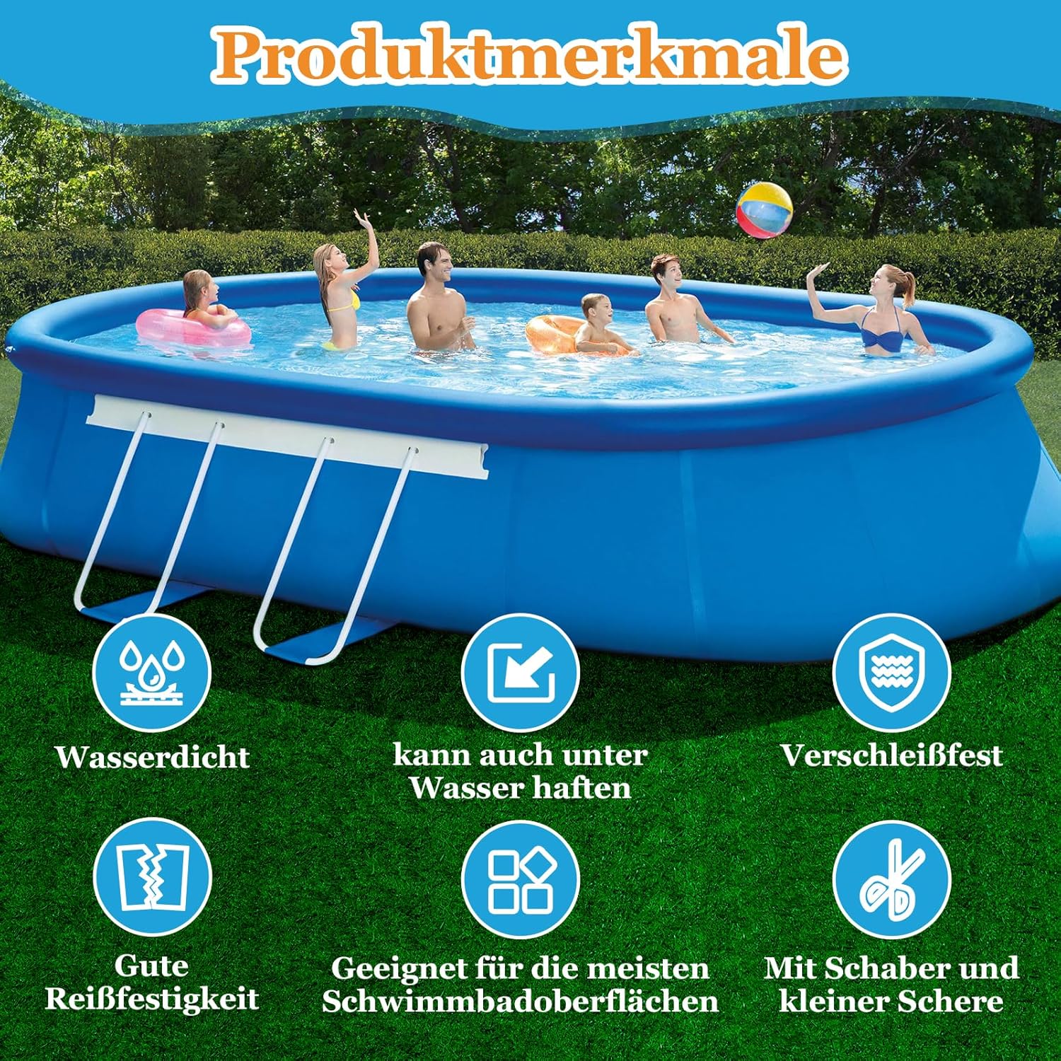 Detalle de Hymarvo Pool Reparaturset Unterwasser: 10x150 cm selbstklebende PVC-Flicken für Poolfolie & Schlauchboote