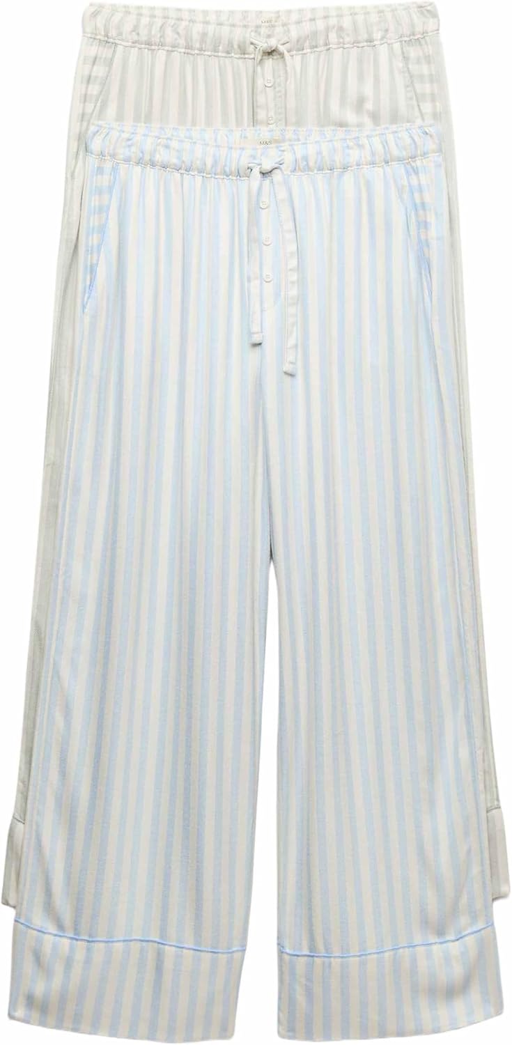 Detalle de Marks & Spencer set van 2 pyjamabroeken in keperstof met wijde pijpen