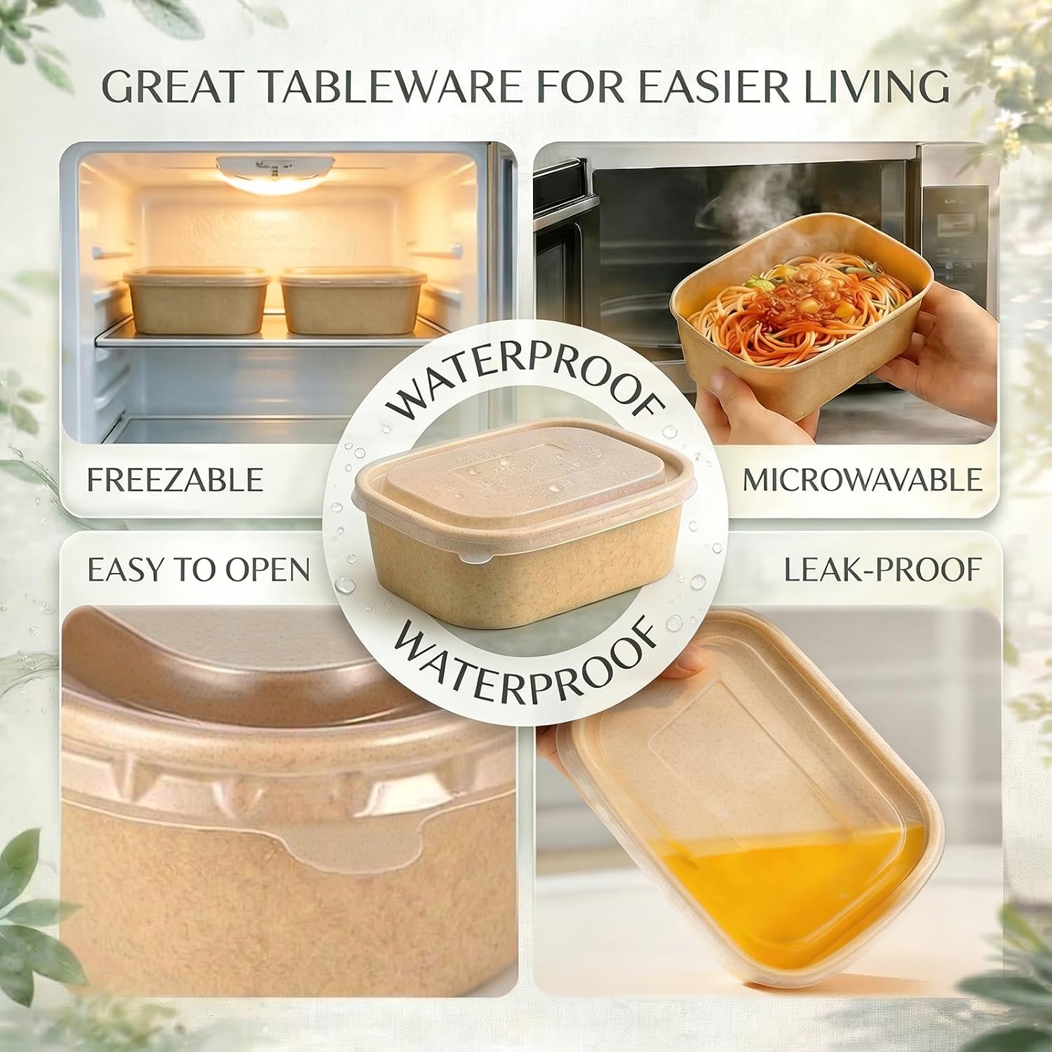 Detalle 2 de TOPtoper 50 Pack 30 oz Disposable Meal Prep Containers with Lids and Forks