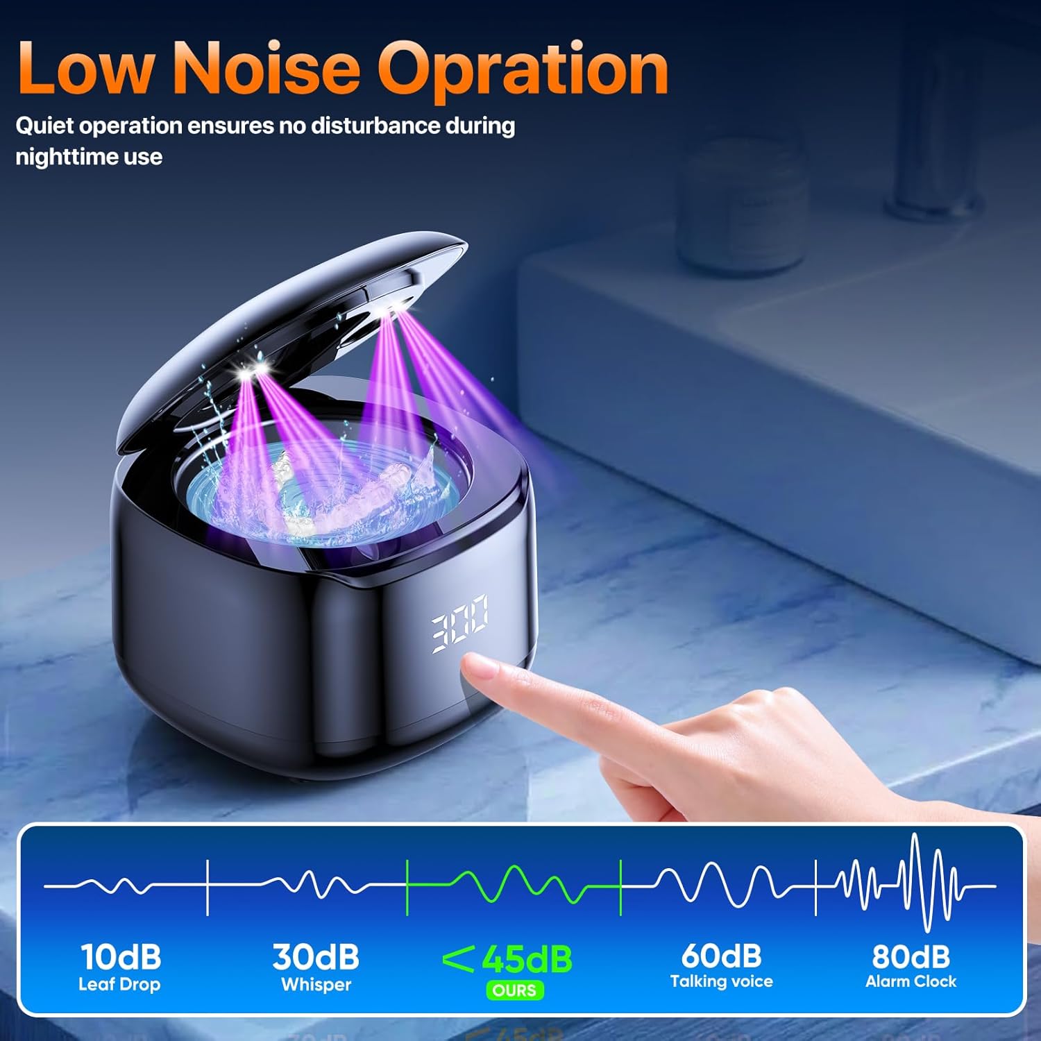 Thumbnail 5 de Ultrasonic Retainer Cleaner Machine — 49KHz, 220ML, 4-Mode UV + Ultrasonic Cleaner (Black)
