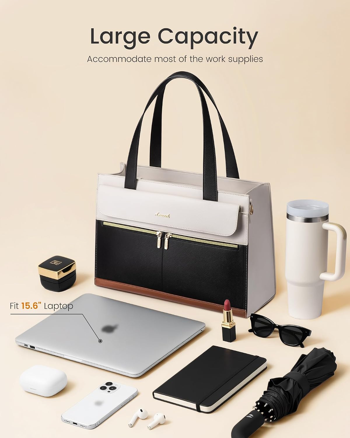 Detalle 2 de LOVEVOOK Laptoptasche für 15,6 Zoll (42×13×30 cm) – Damen Handtasche/Business-Tote mit abnehmbarer Clutch